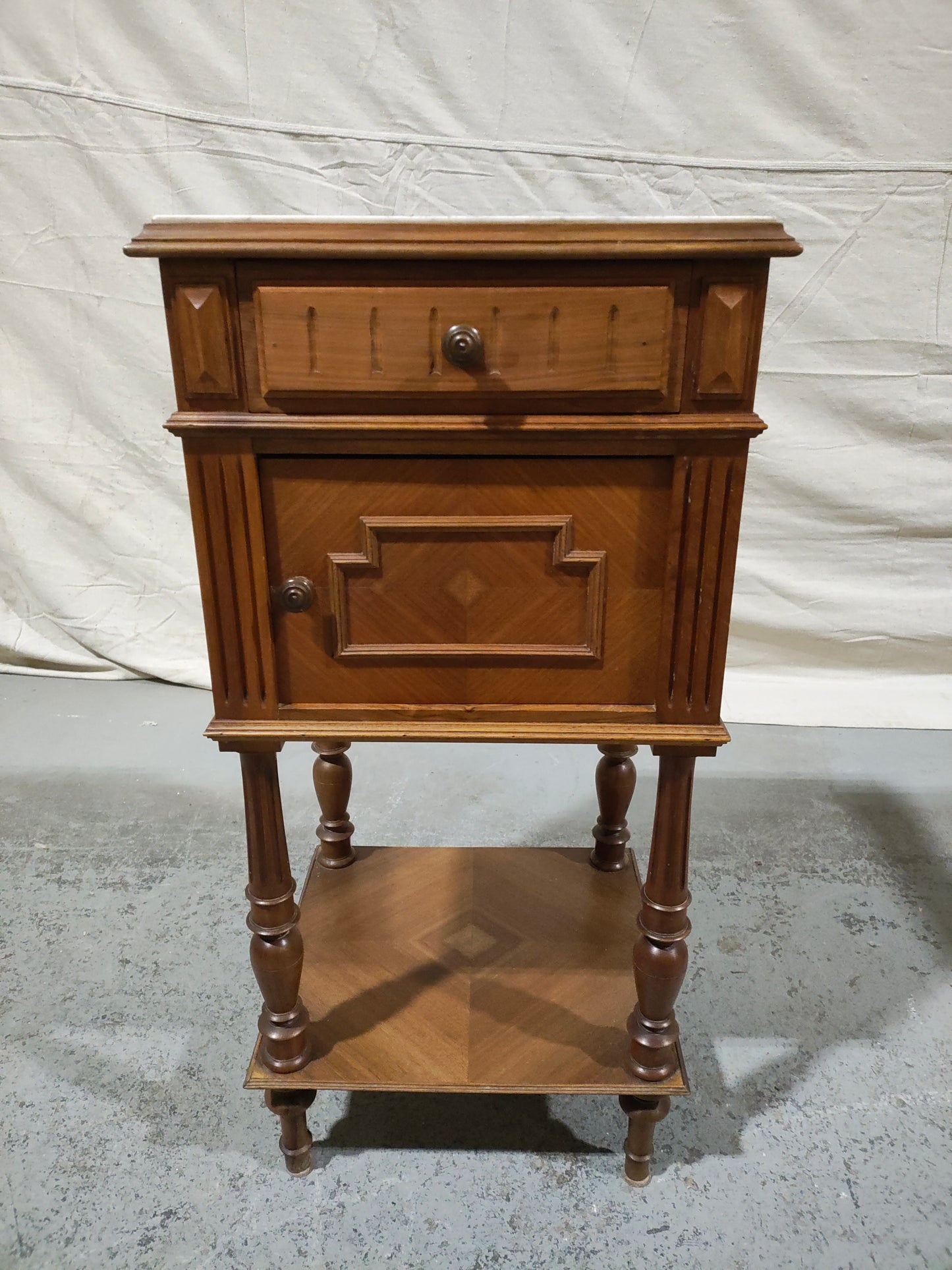 Pair of 19th Century French Louis XVI Style Marble Top Bedside Cabinets