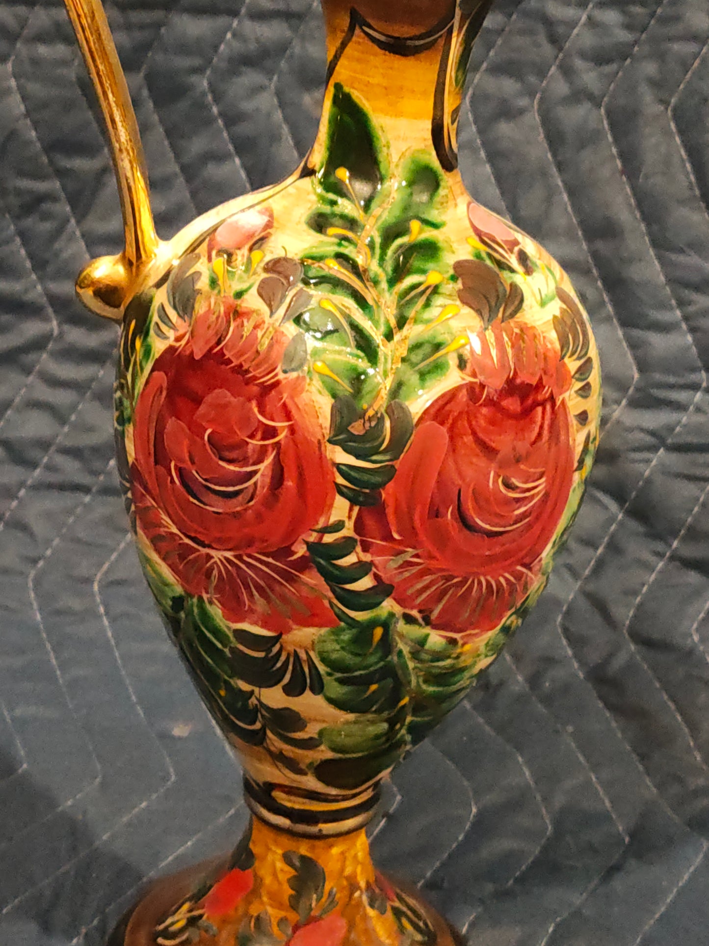 Italian Murano Glass Ewer with Floral Enamel