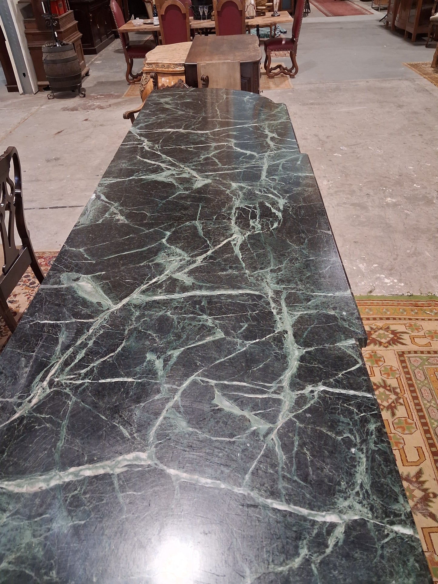 Antique French Louis XVI Revival Mahogany Marble Top Dining Room Suite, Circa 1890