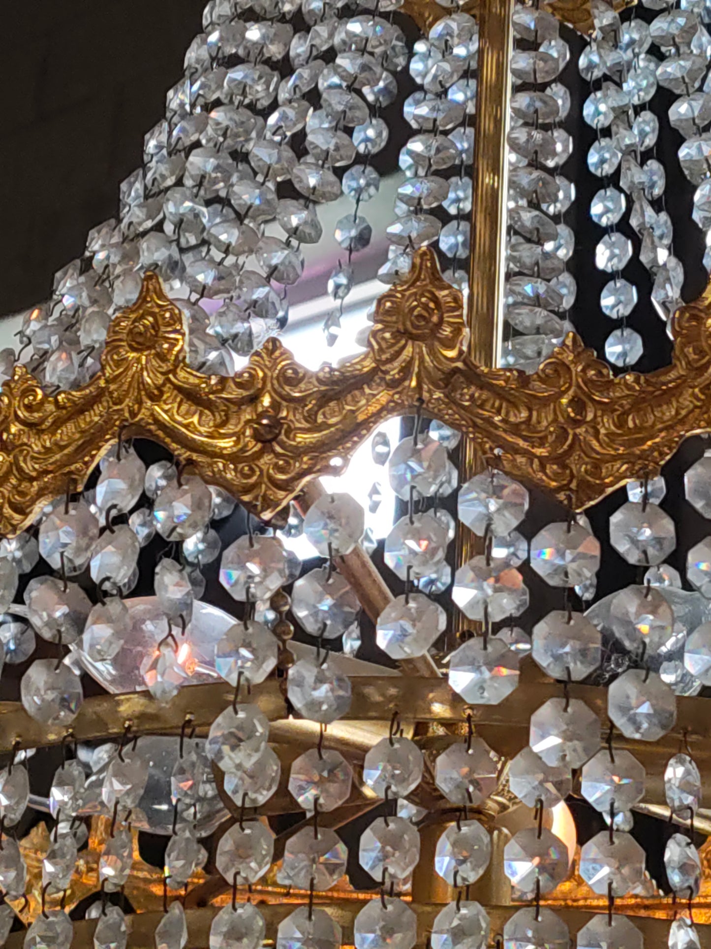 French Empire Style Crystal Basket Chandelier