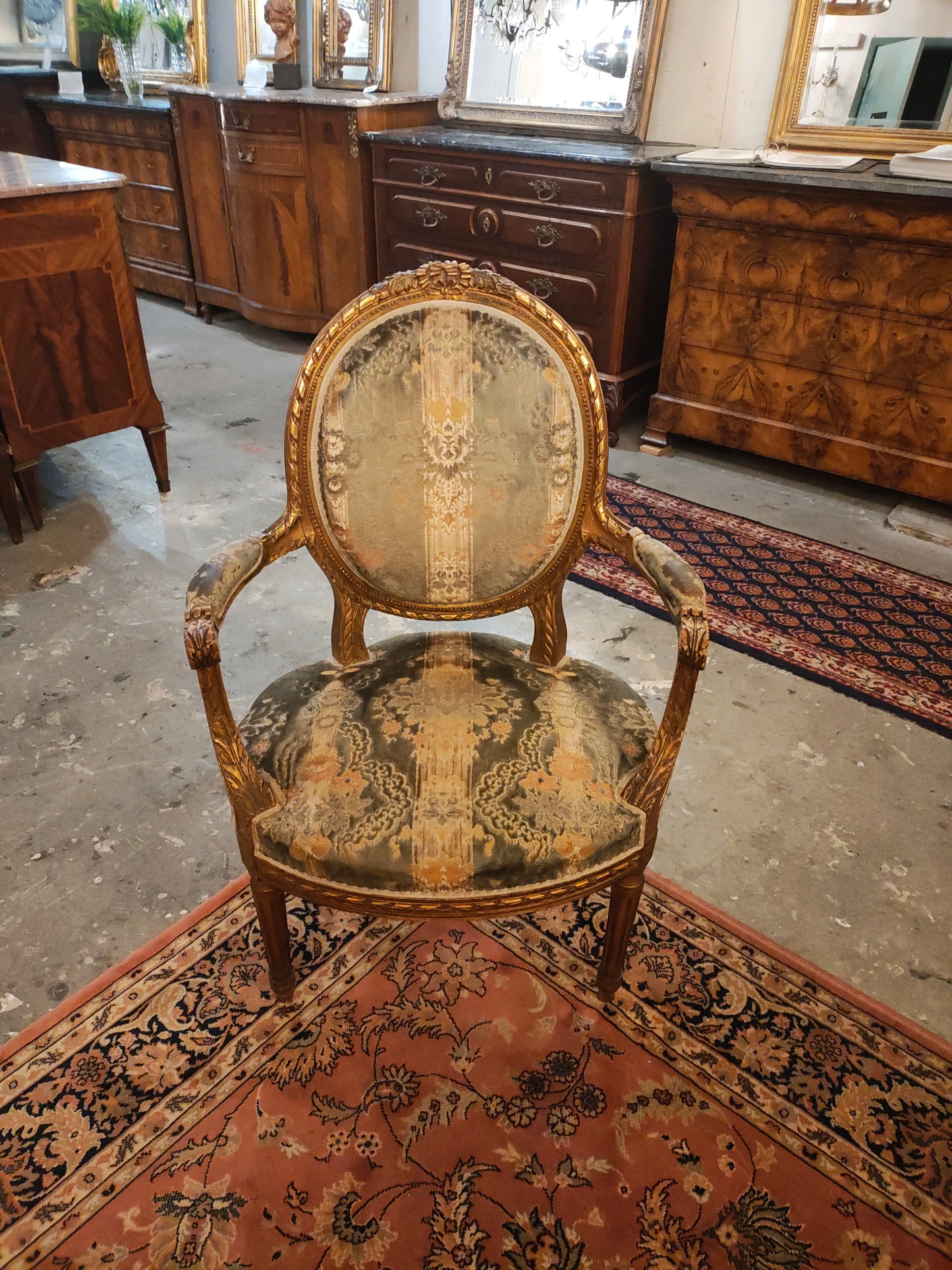 Antique French Giltwood Salon Seating Set, Settee and Four Chairs, c.1900