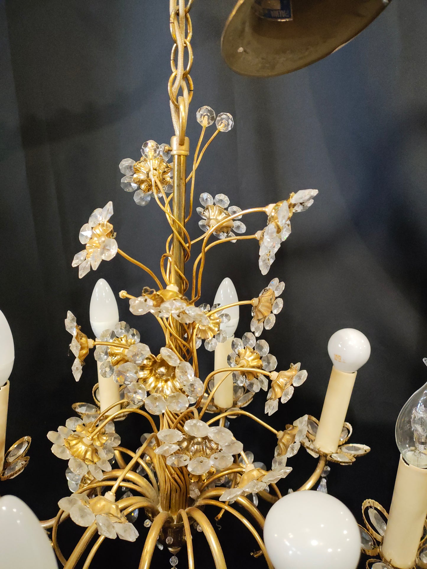 Vintage Italian Crystal Floral Chandelier | Gilt Metal | 8-Light | 1950s
