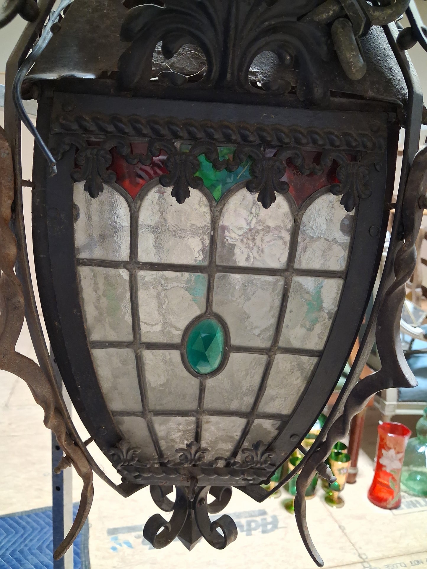 Antique French Gothic Revival Wrought Iron Lantern, Circa 1900