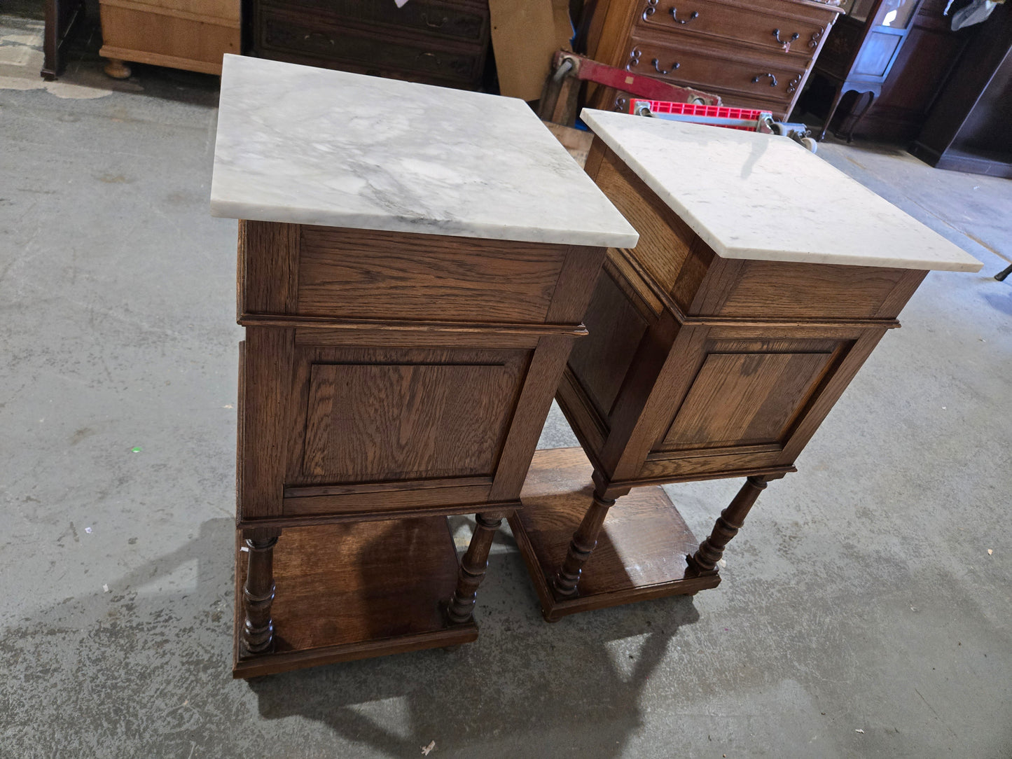 Late 1800s French Revival Oak Nightstand Pair