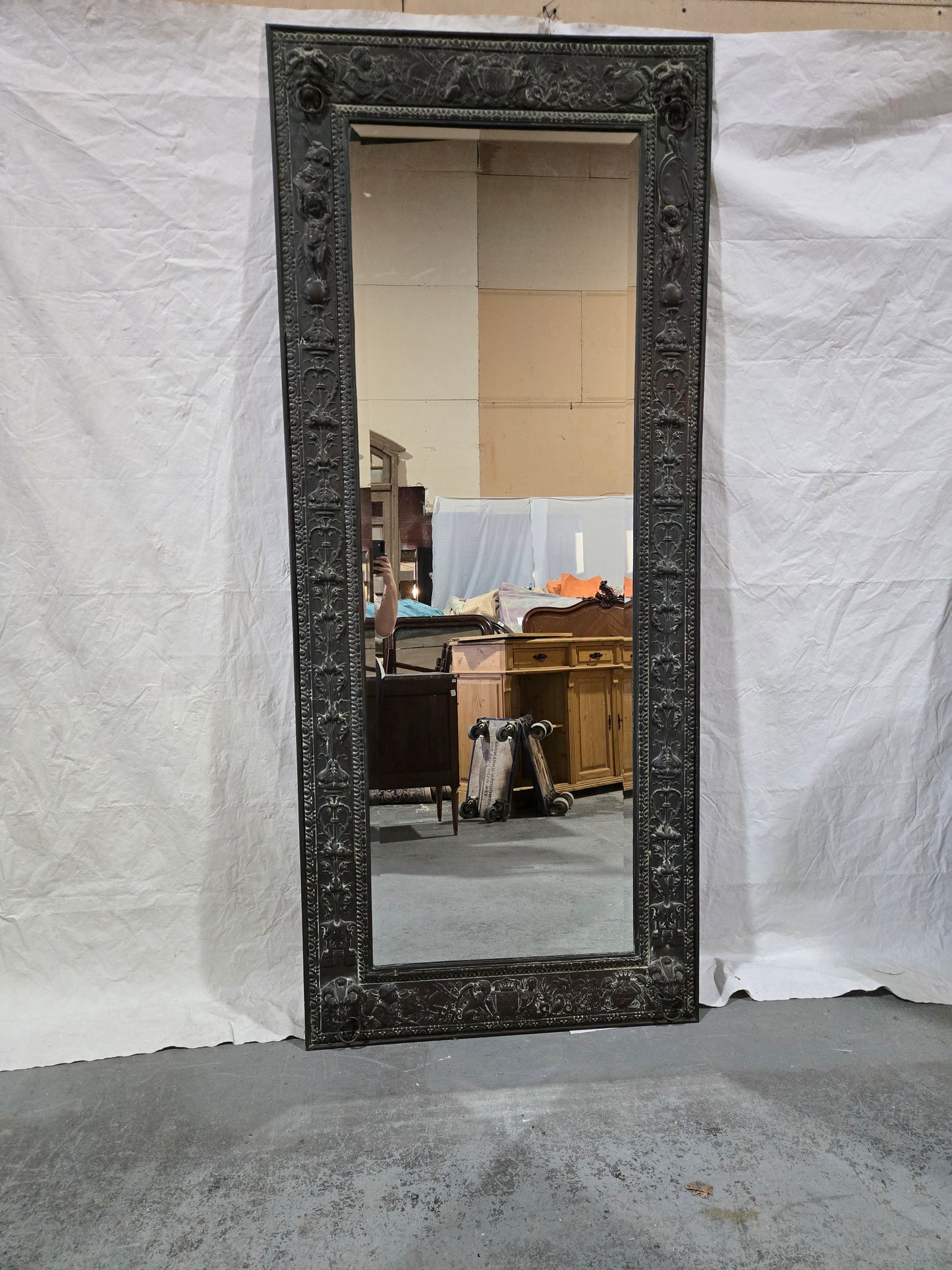 Late 1800s French Mirror with Brass Frame, Very Rare