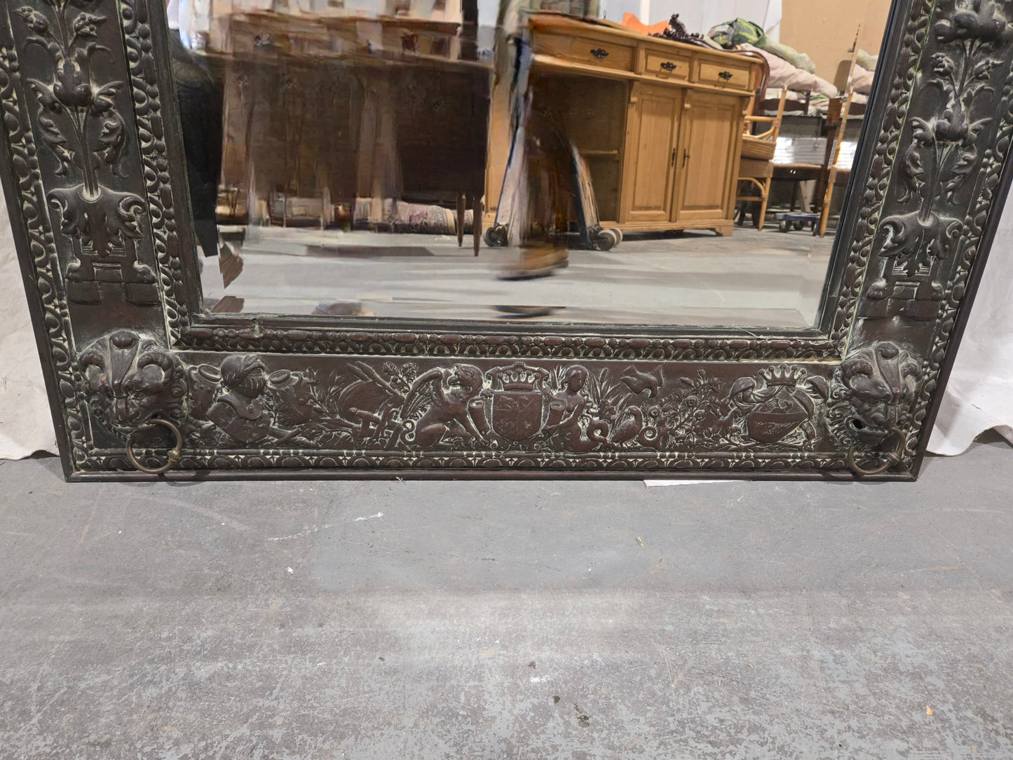 Late 1800s French Mirror with Brass Frame, Very Rare