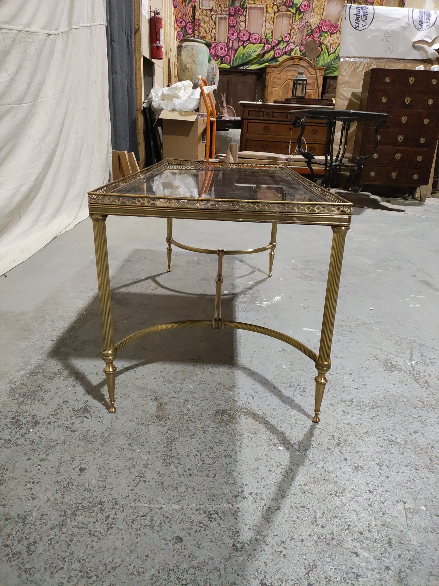 1940s French Brass Louis XVI Style Coffee Table with Marble Top