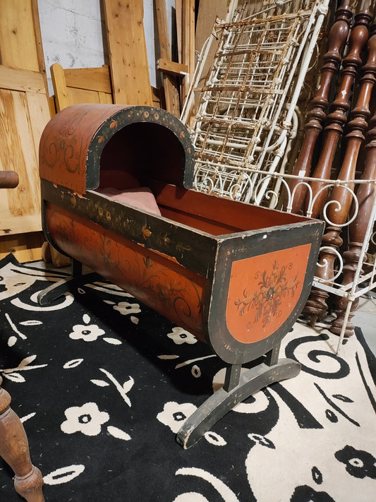 Late 1800s Hand painted Folk art cradle