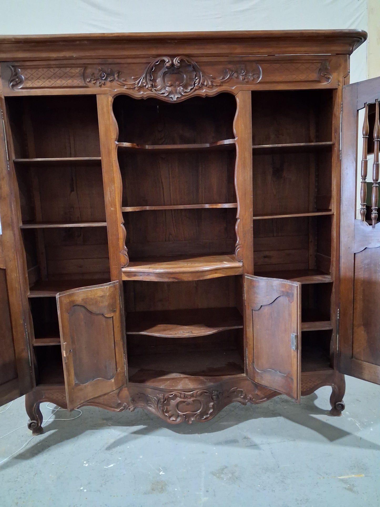 Antique French Louis XV Provincial Walnut Bookcase Cabinet, Circa 1900