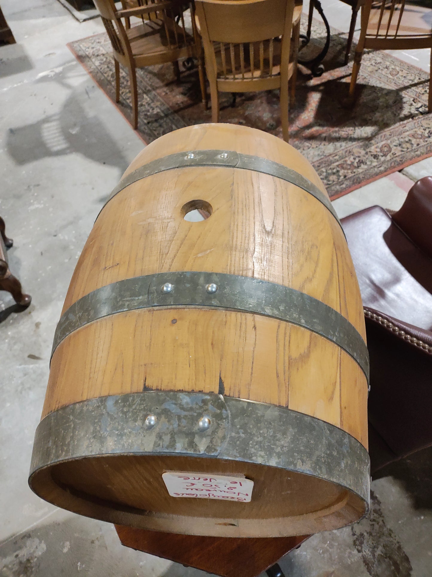 Rustic Oak Wine Barrel Dog Bed / Cabinet on Stand
