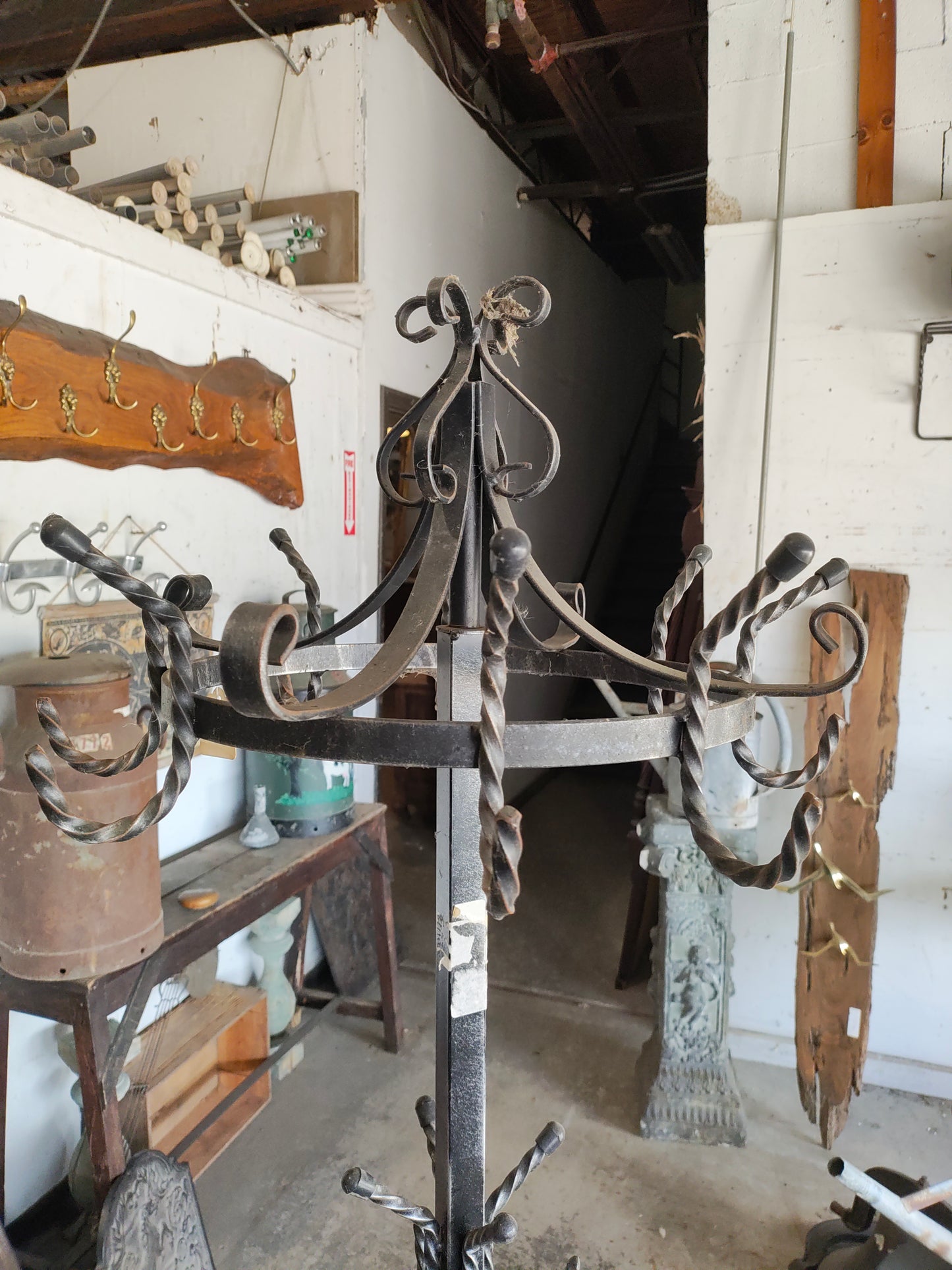 Vintage Hand-Forged Wrought Iron Coat Rack / Hall Tree, Spanish Revival Style