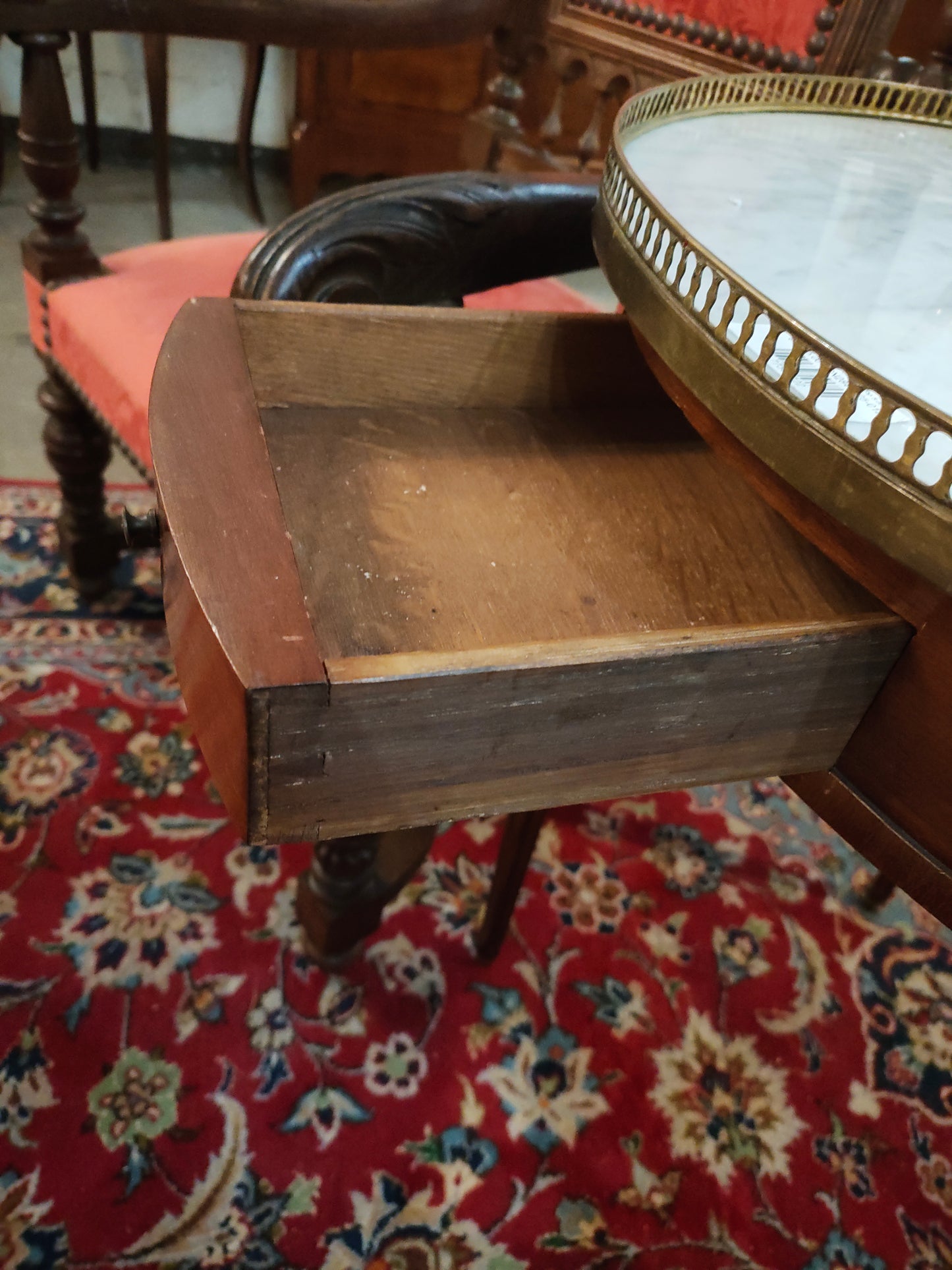 Early 20th-Century French Marble-Top Side Table with Brass Gallery