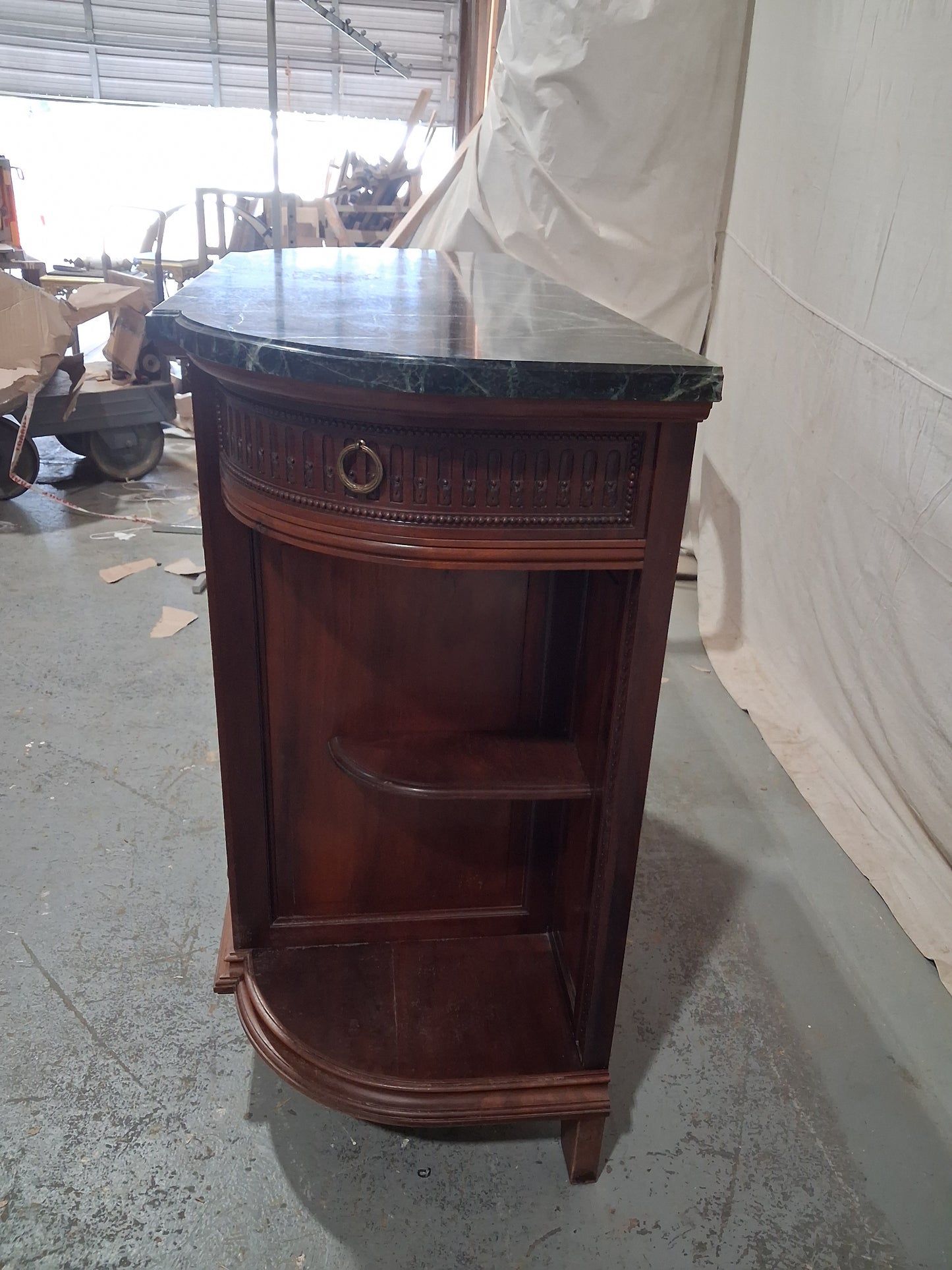 Antique French Louis XVI Revival Mahogany Marble Top Dining Room Suite, Circa 1890