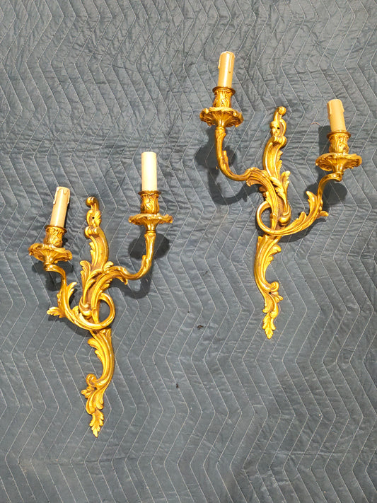Pair of Late 19th Century French Brass Two-Arm Wall Sconces, Circa 1890