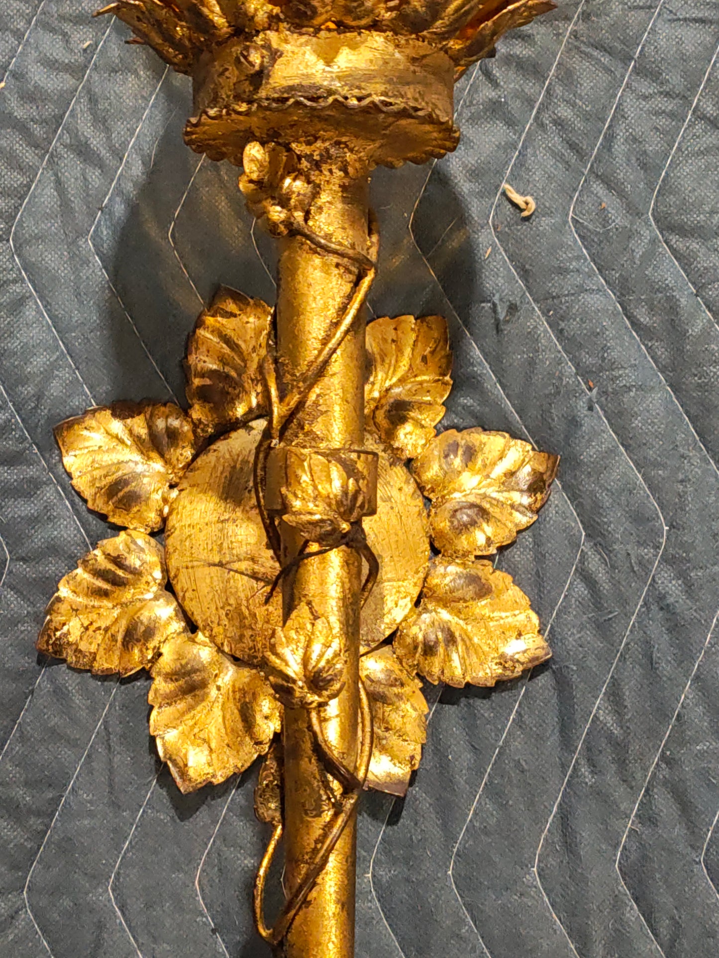 French Gilt Metal Wall Sconce with Amber Glass Hurricane, c. 1890