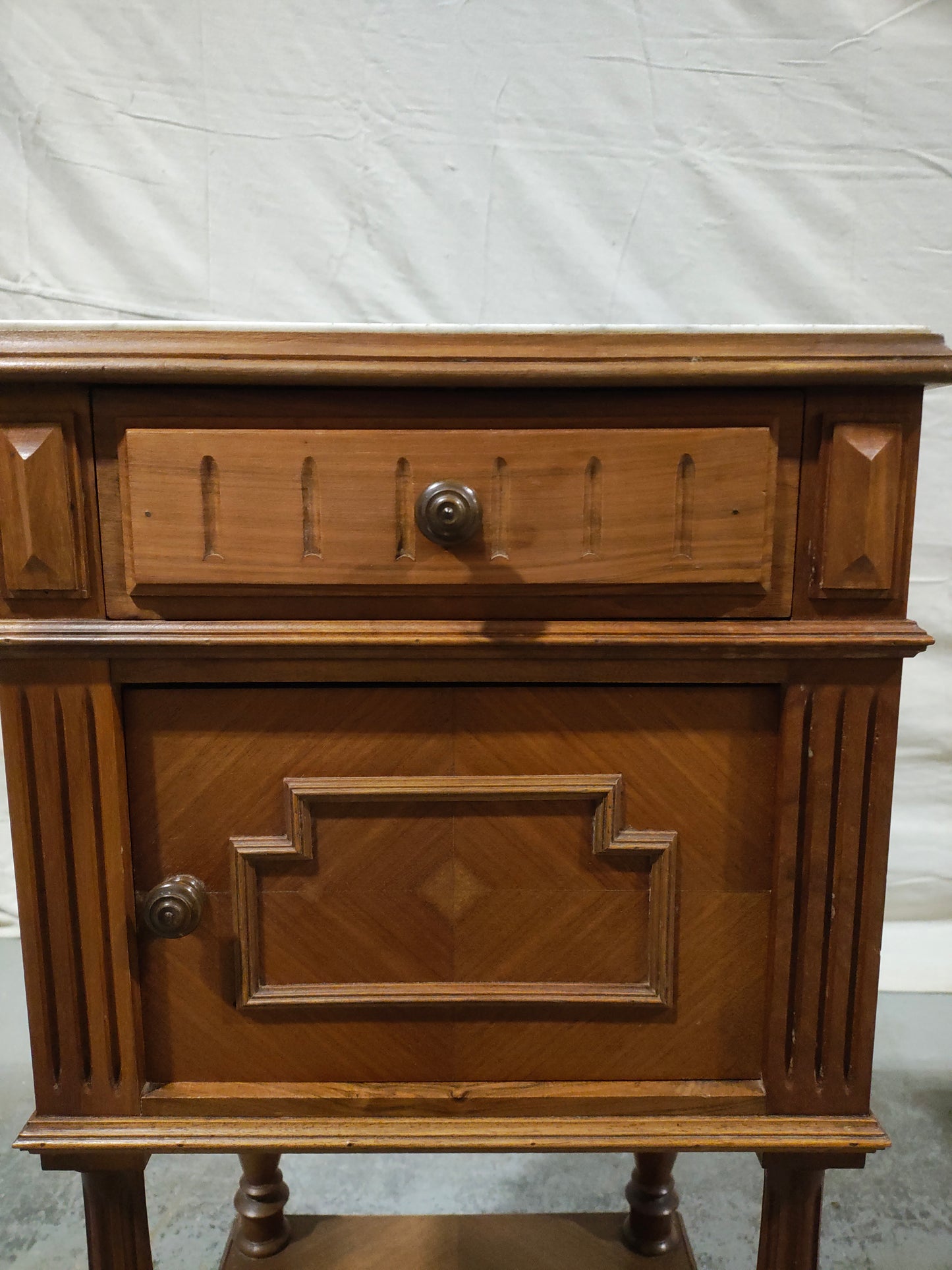 Pair of 19th Century French Louis XVI Style Marble Top Bedside Cabinets