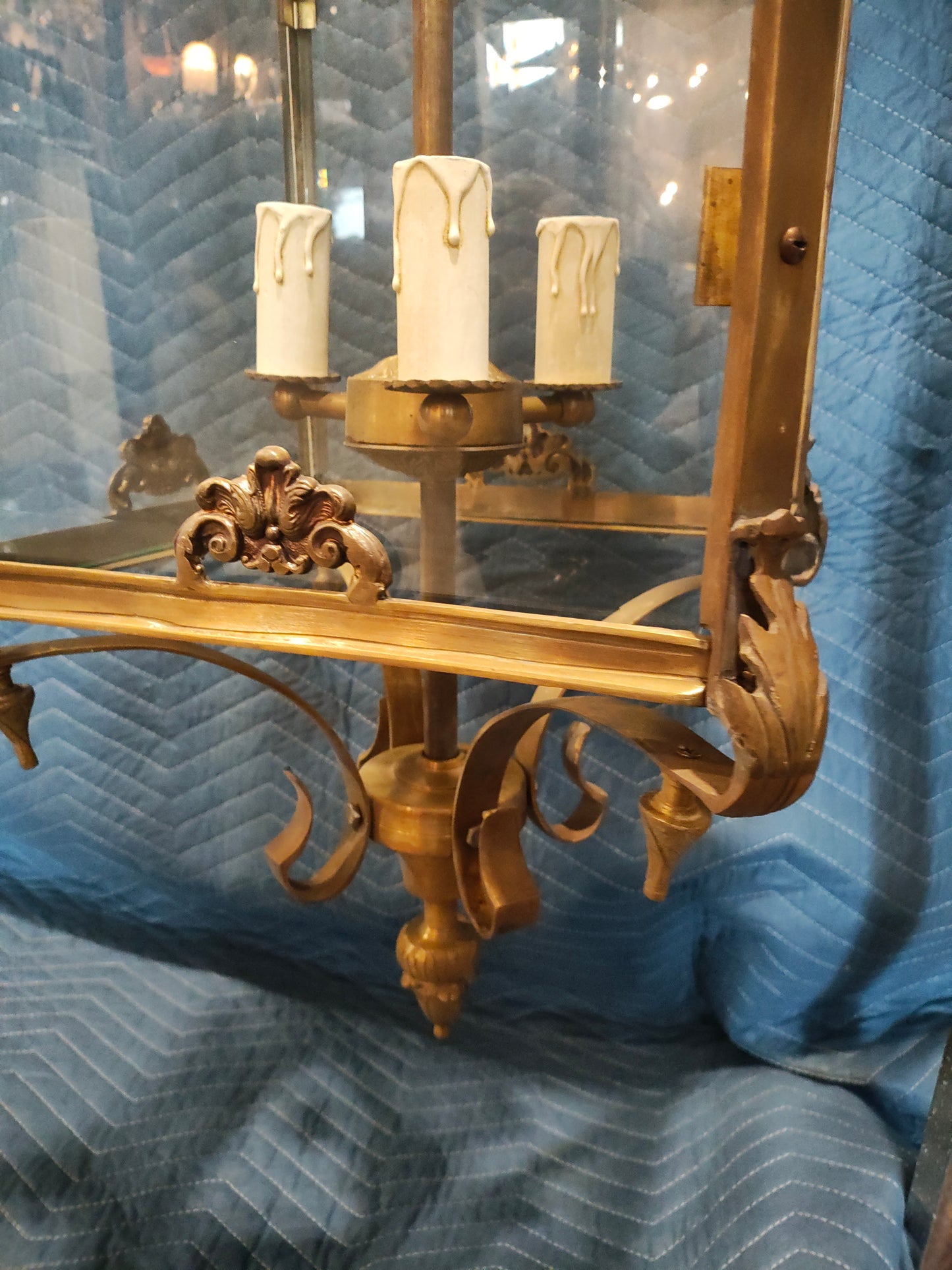 Maxime L French Louis XV Style Brass & Glass Hall Lantern