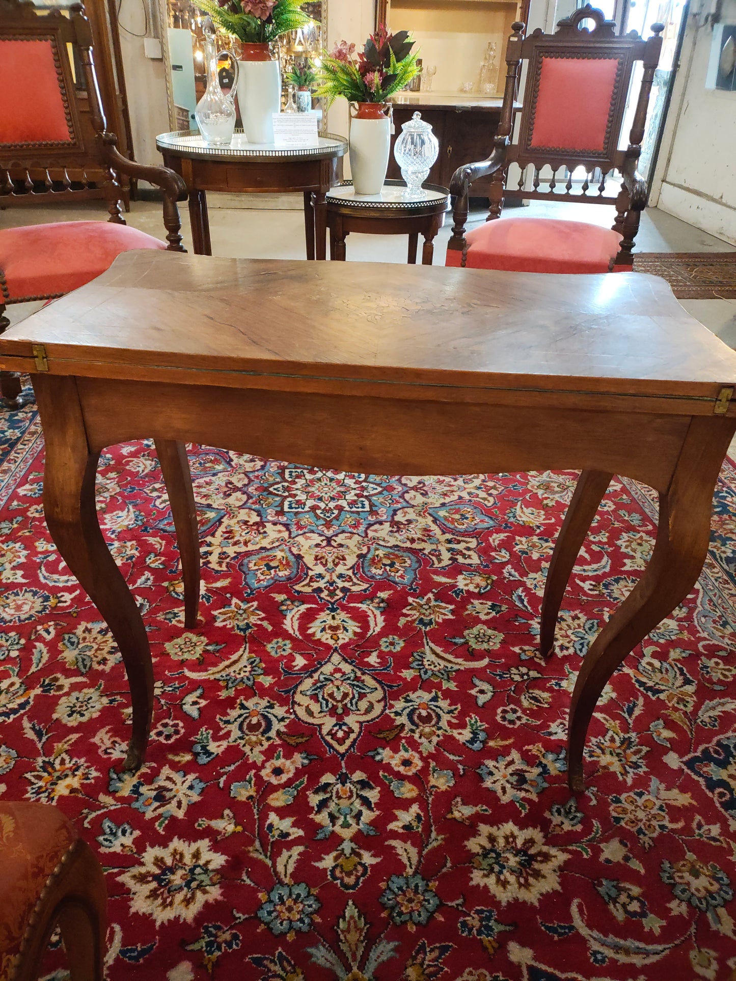 French Folding Card / Game Table with Marquetry Inlaid Top