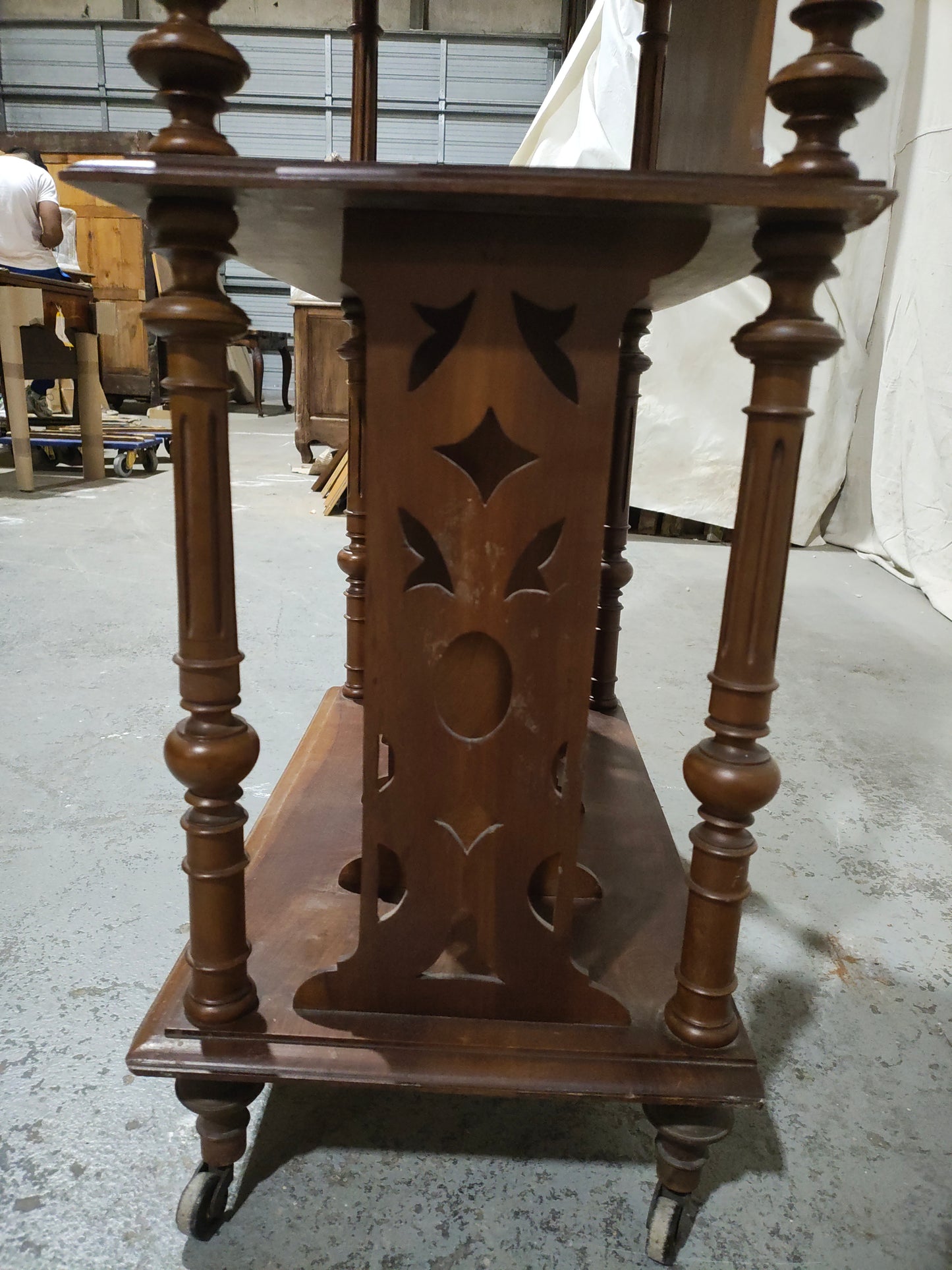 Antique Victorian Walnut Sheet Music Cabinet / Record Cabinet with Patterned Glass