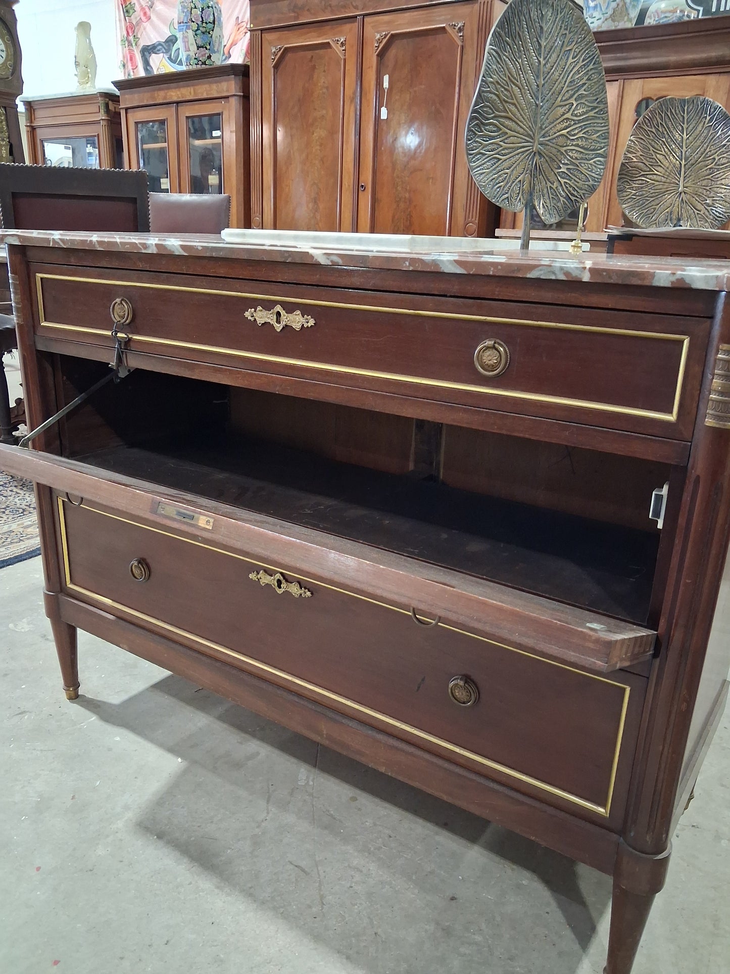 Louis XVI Mahogany Commode with White Marble
