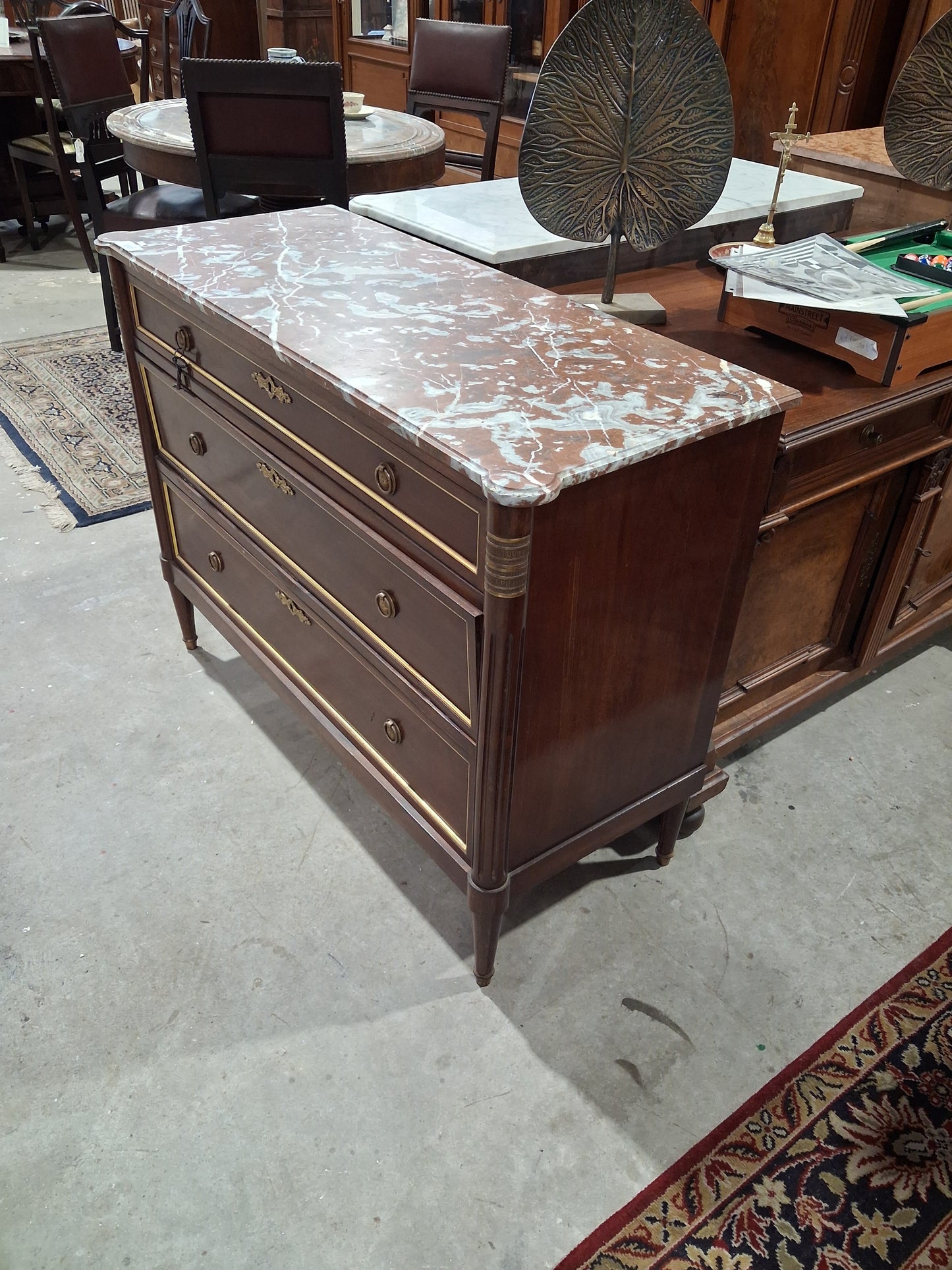 Louis XVI Mahogany Commode with White Marble