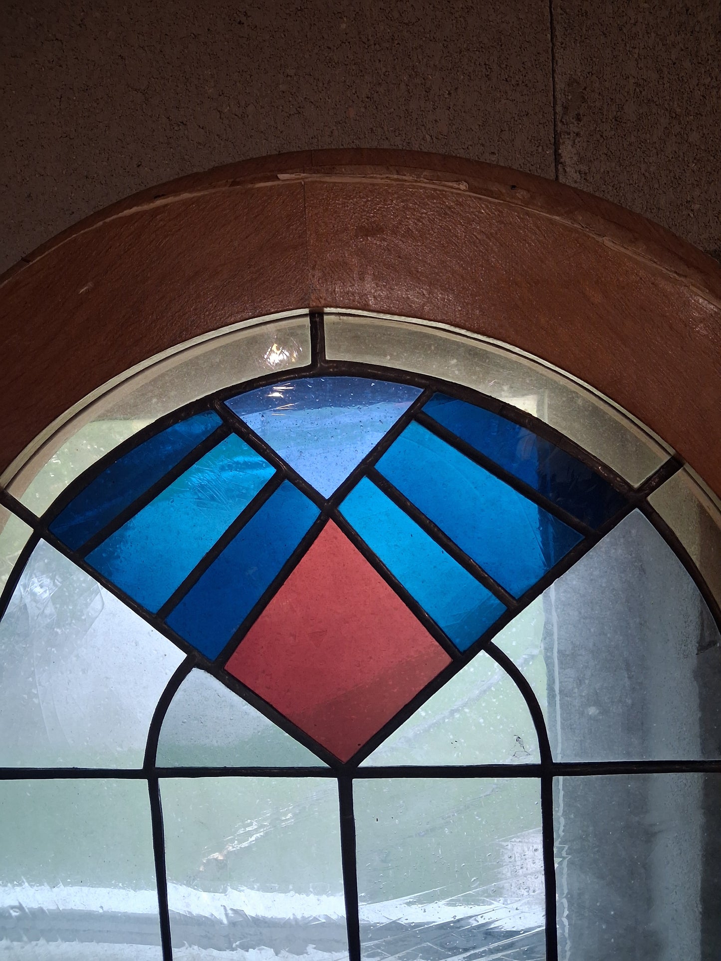 Pair of Arched Arts & Crafts Leaded Stained Glass Windows