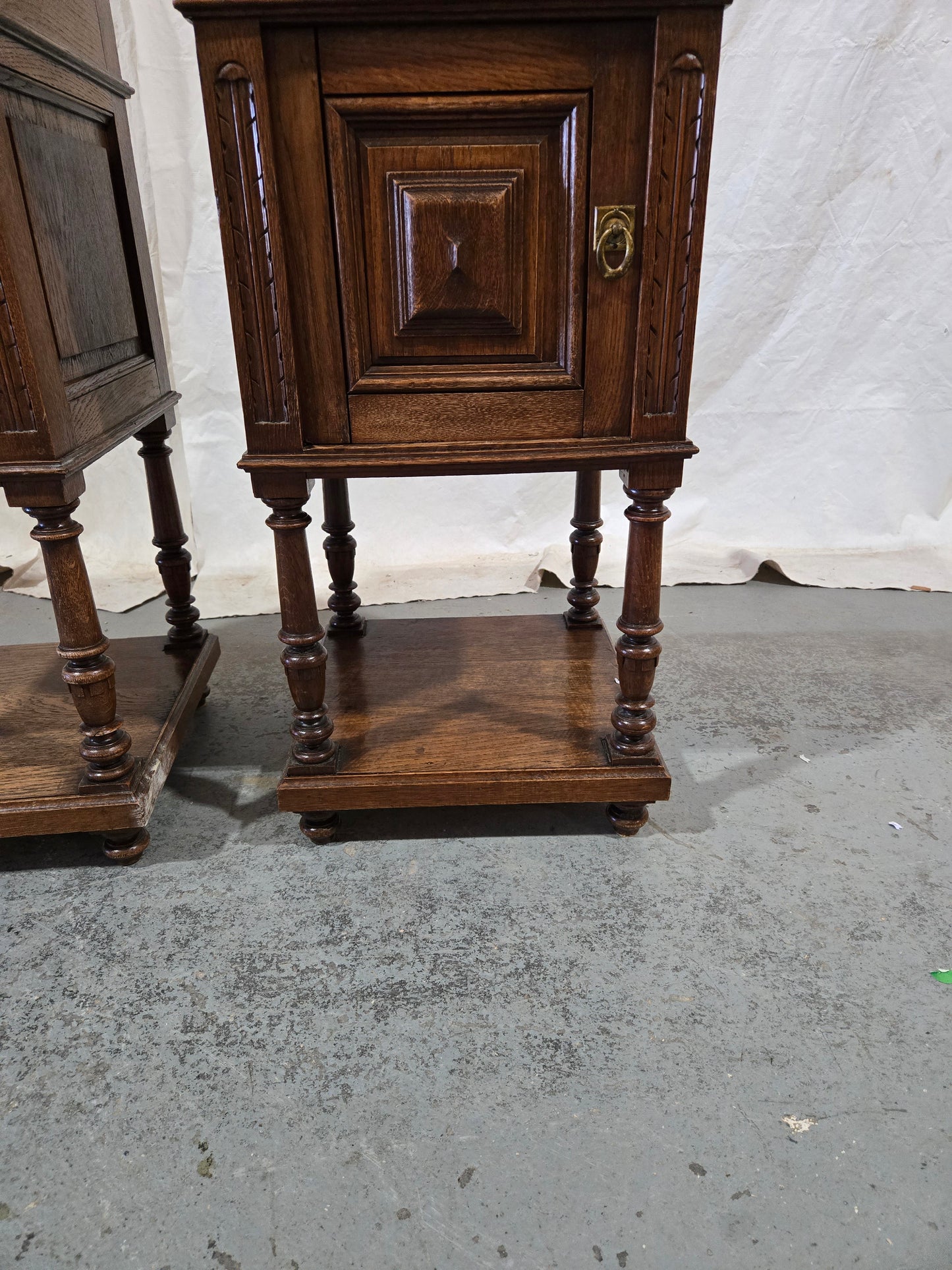 Late 1800s French Revival Oak Nightstand Pair