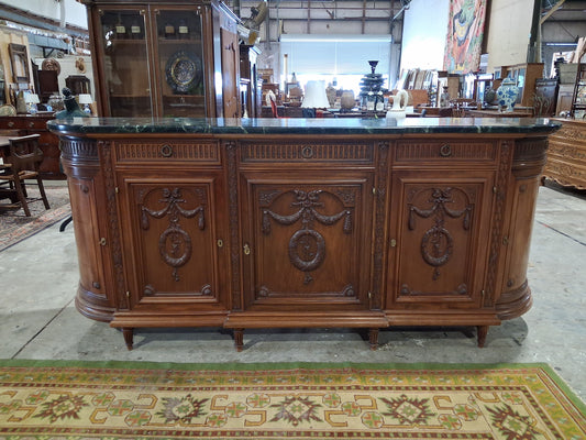 Antique French Louis XVI Revival Mahogany Marble Top Dining Room Suite, Circa 1890