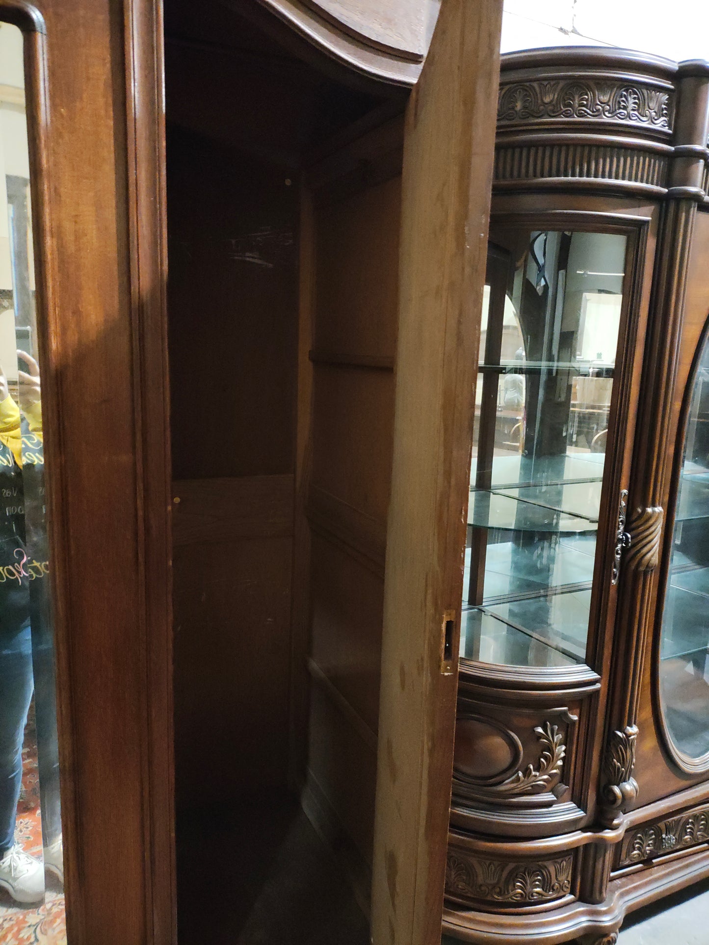 Antique French Louis XV Revival Triple-Door Mirrored Armoire