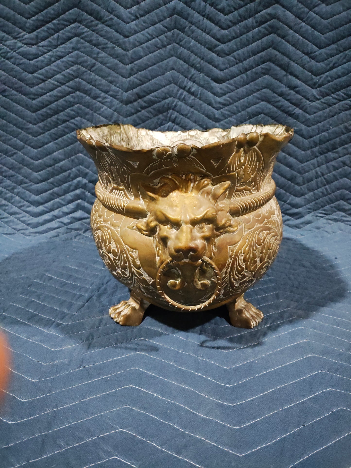 Antique Renaissance Revival Lion Head Jardinière Planter with Paw Feet