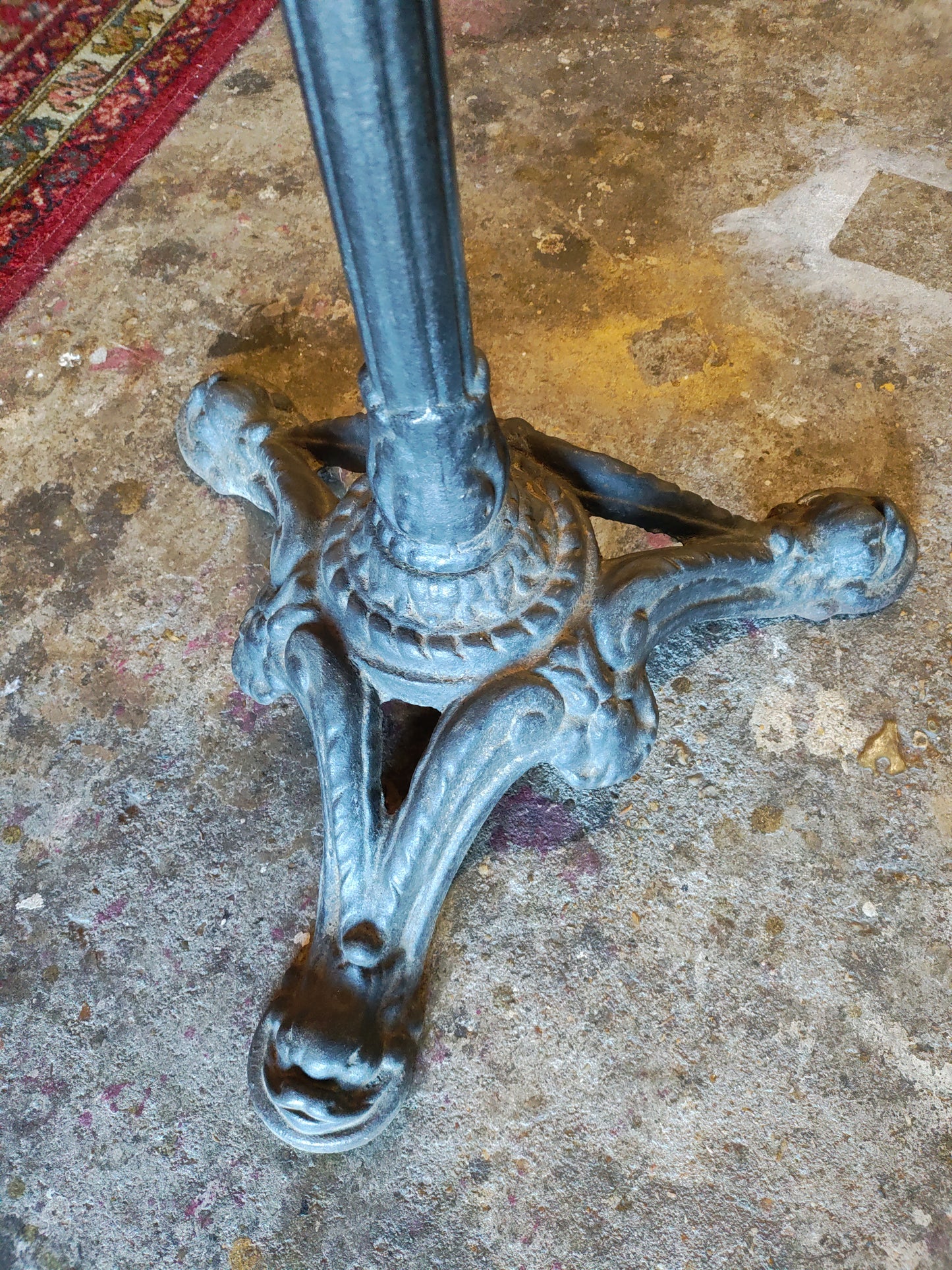 Antique French Marble-Top Bistro Table by Godin Cast Iron Café Base