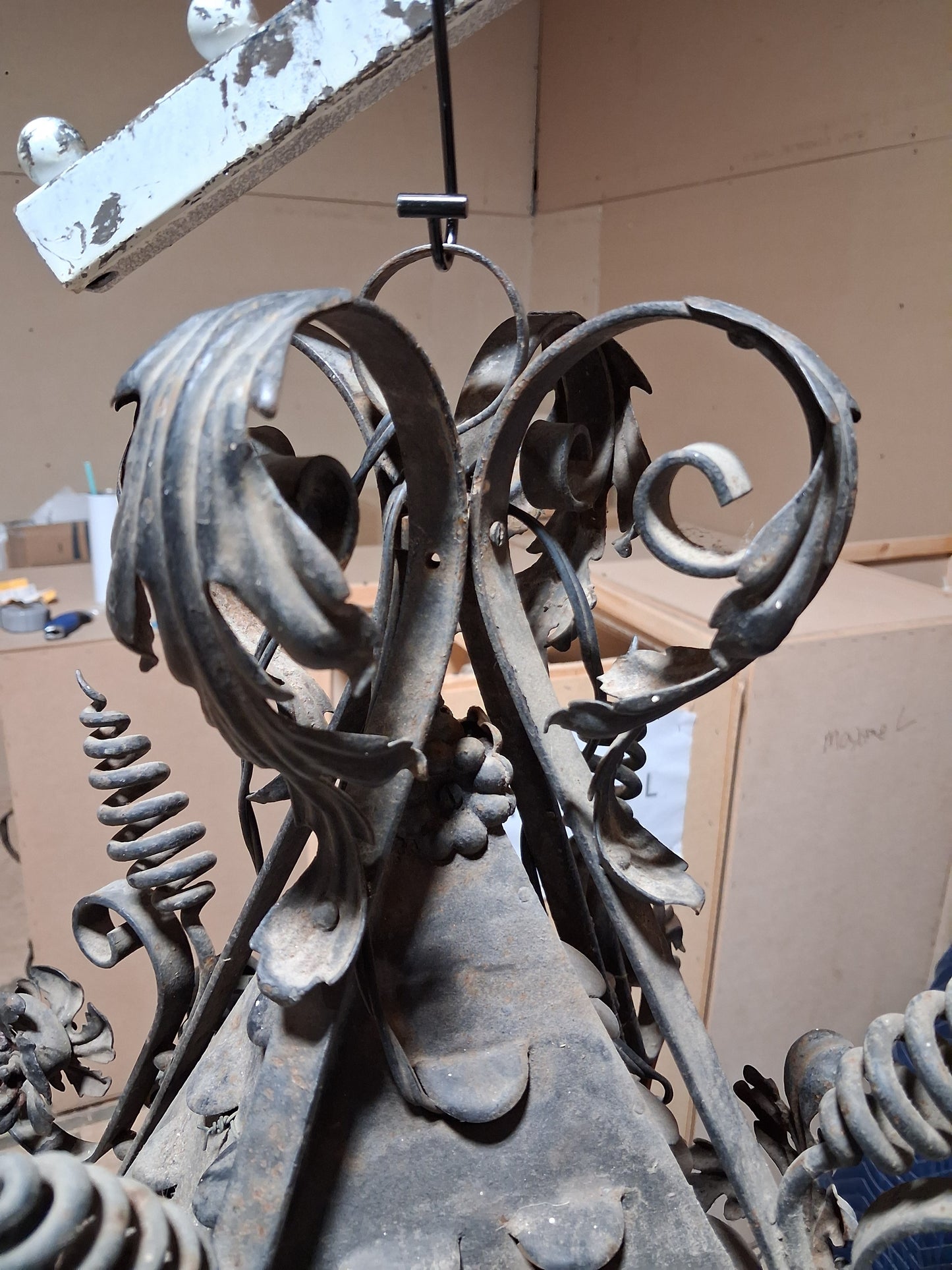 Antique French Gothic Revival Wrought Iron Lantern, Circa 1900