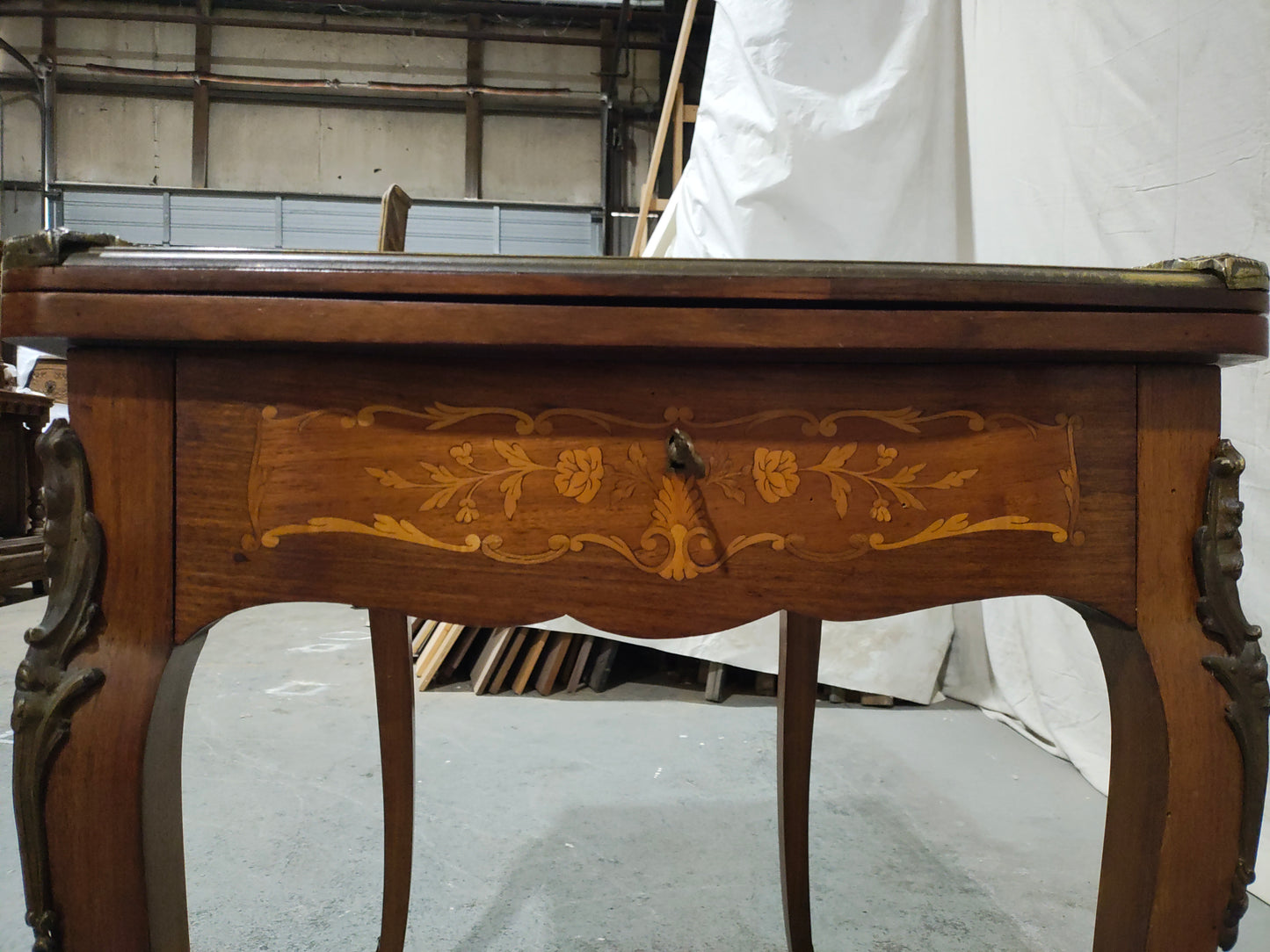 French Louis XV Style Marquetry Convertible Game Table with Chess & Backgammon