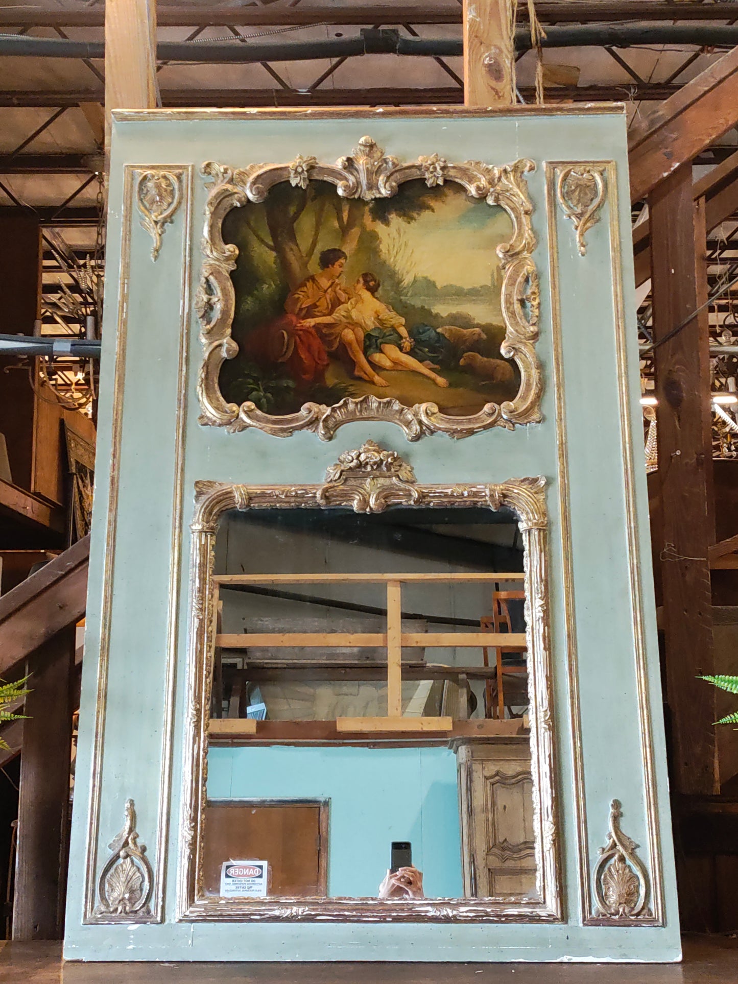 Mid-19th Century French Louis XV Style Trumeau Mantel Mirror with Pastoral Painting