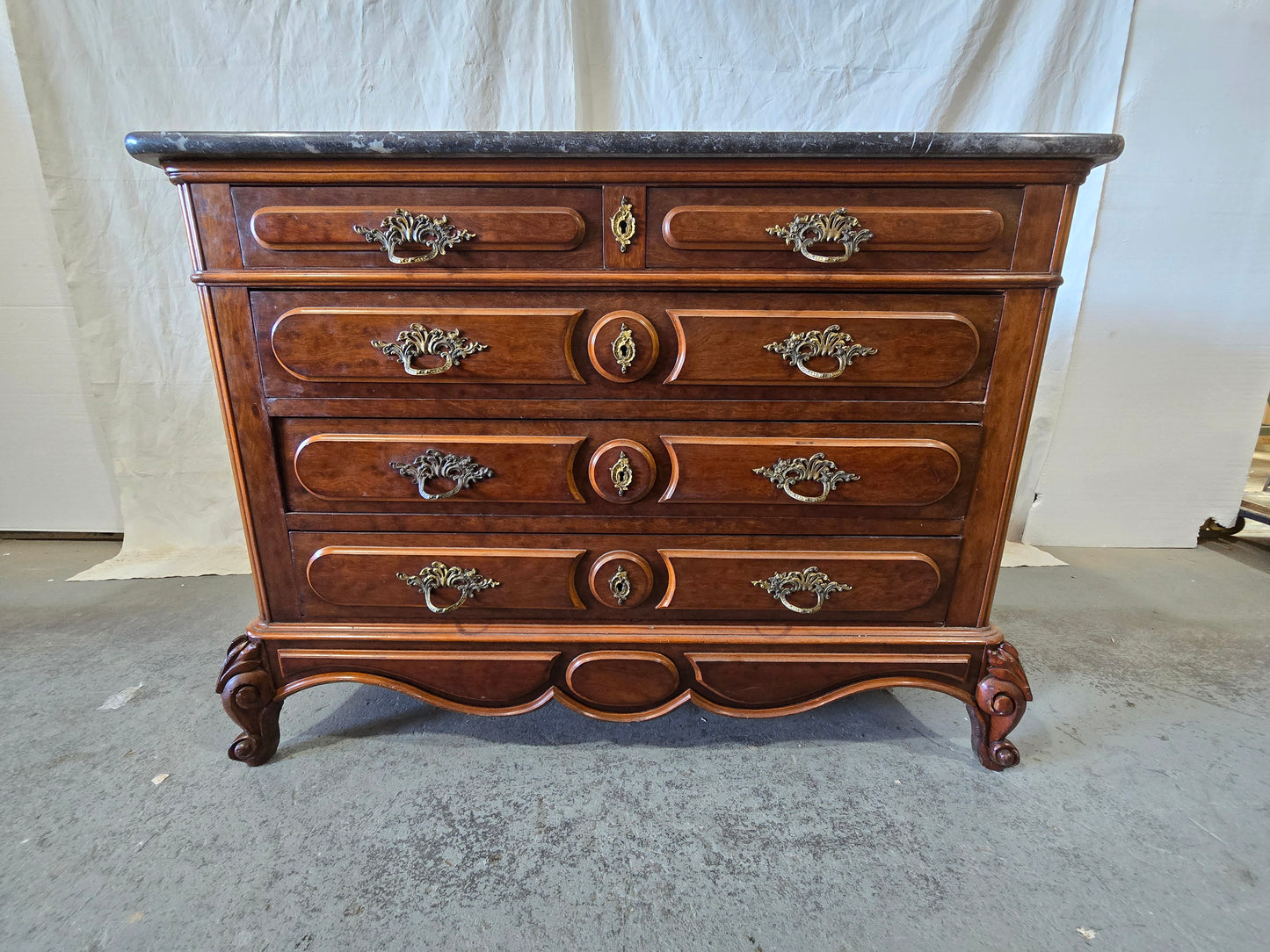 Late 1800s LXV Commode with Black Marble