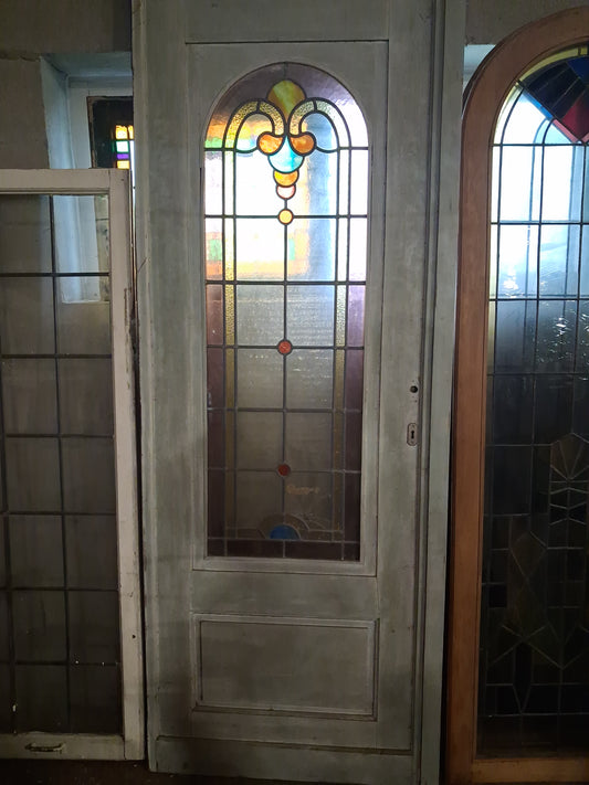 Antique Arts & Crafts Leaded Stained Glass Entry Door in Douglas Fir
