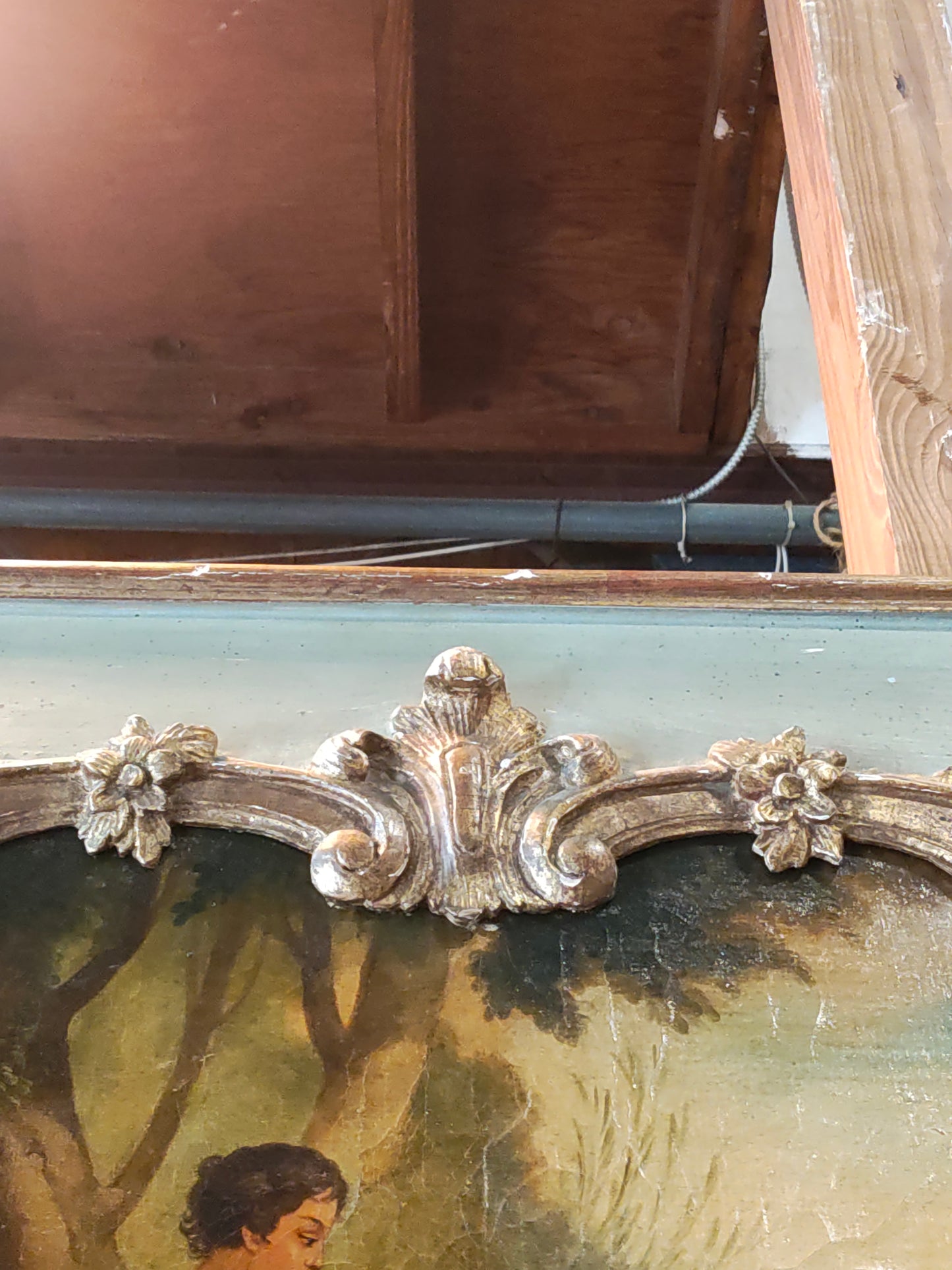 Mid-19th Century French Louis XV Style Trumeau Mantel Mirror with Pastoral Painting