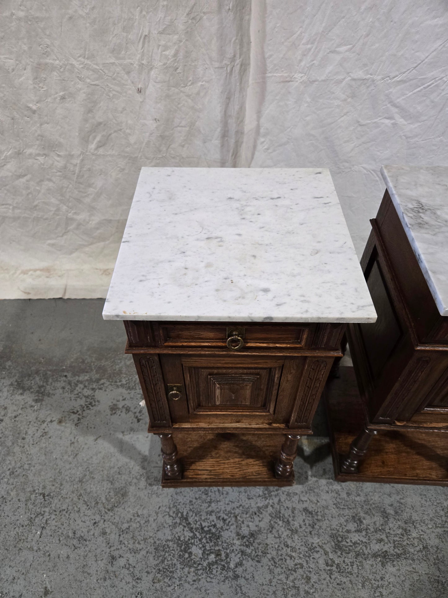 Late 1800s French Revival Oak Nightstand Pair