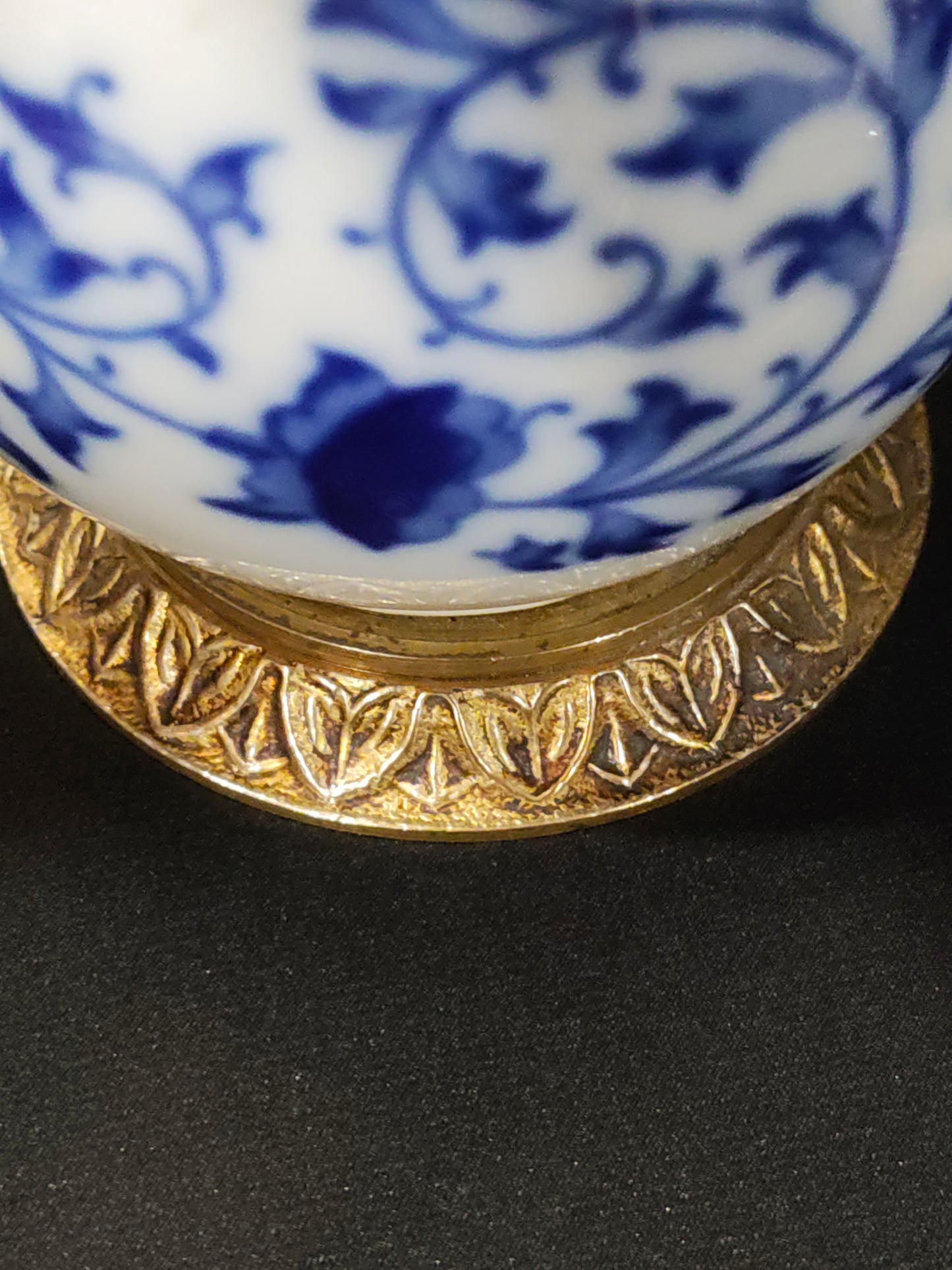 Pair of Chinoiserie Blue & White Double Gourd Porcelain Table Lamps with Gilt Lotus Bases