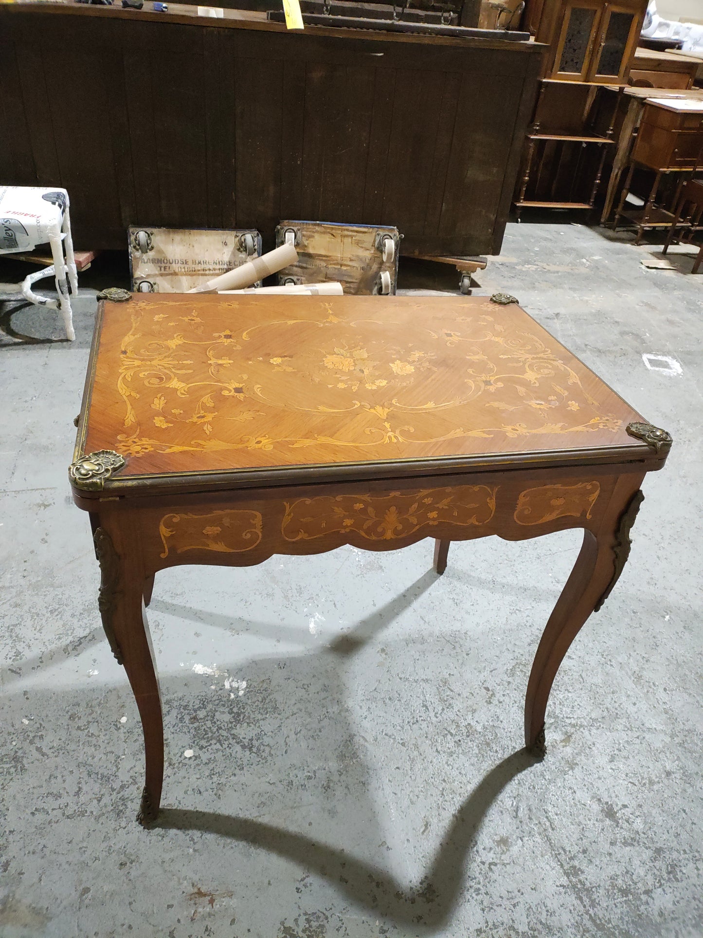 French Louis XV Style Marquetry Convertible Game Table with Chess & Backgammon