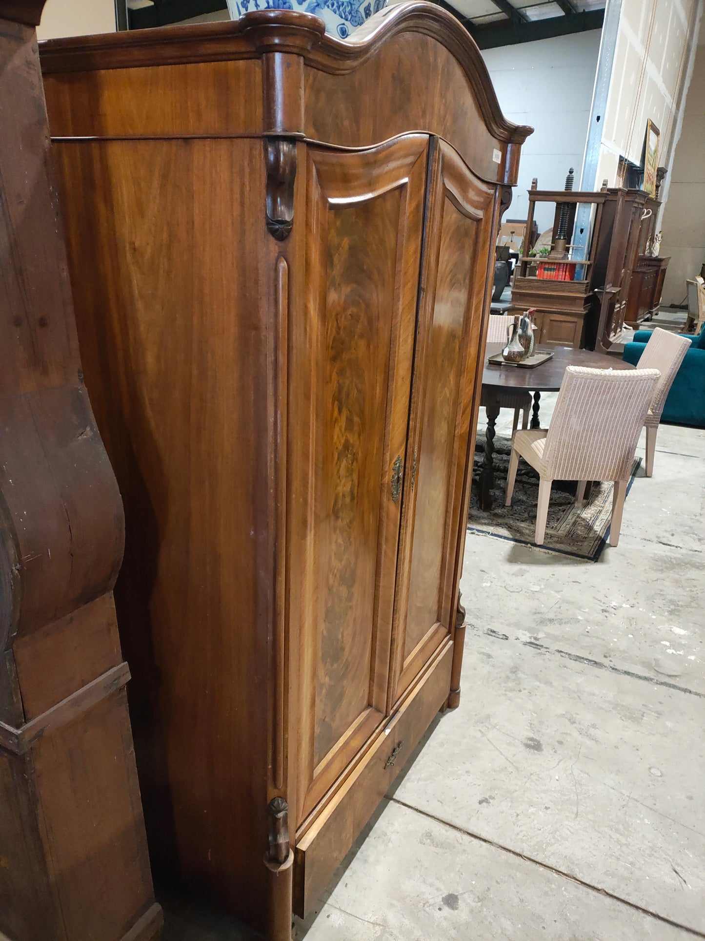 1880s German Mahogany on Pine Armoire