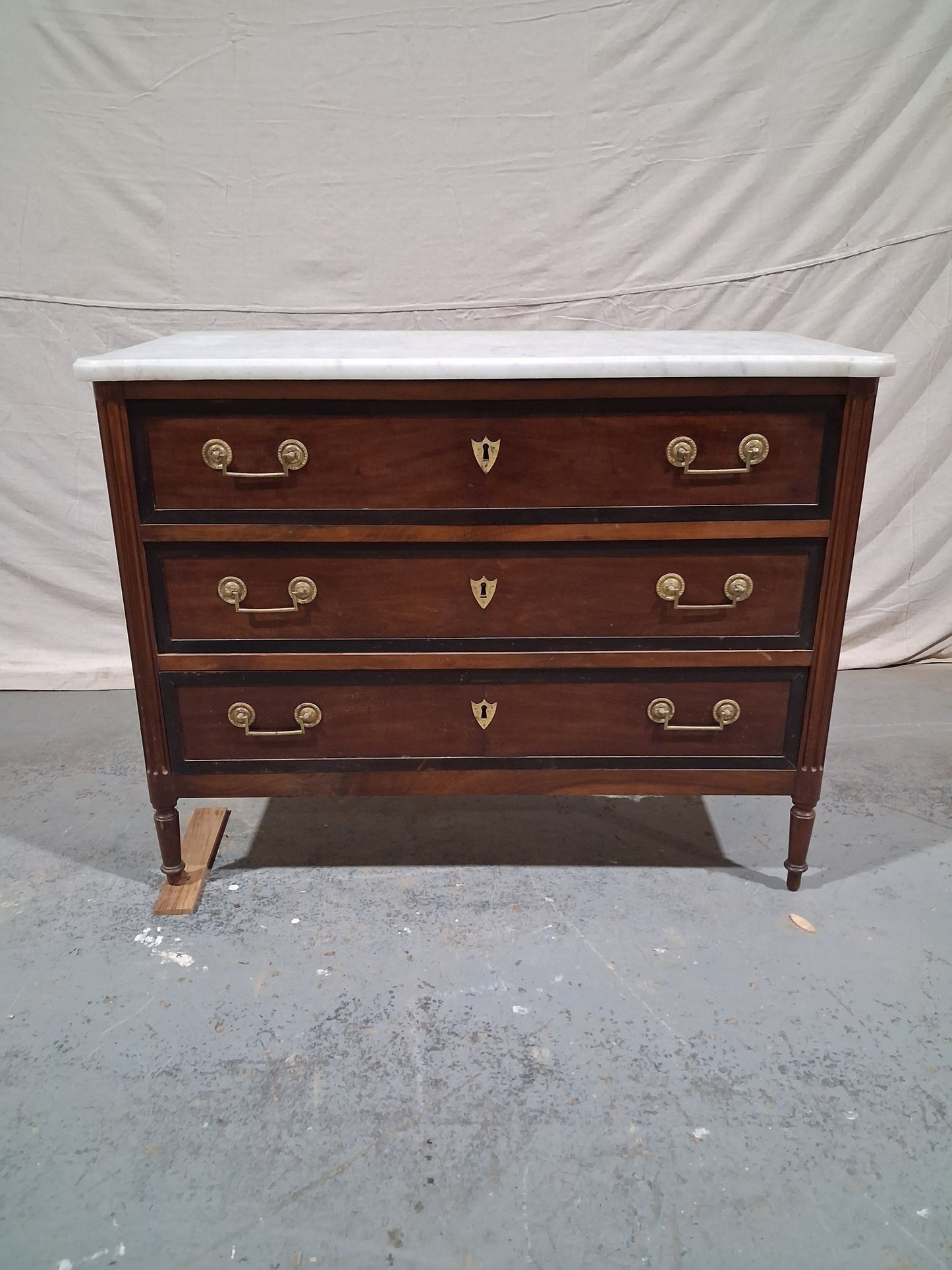 Antique French Louis XVI Directoire Commode with White Marble Top
