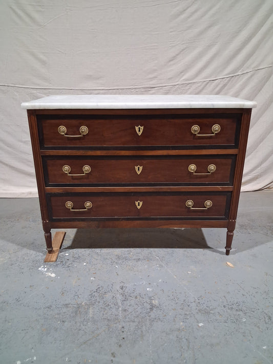 Antique French Louis XVI Directoire Commode with White Marble Top