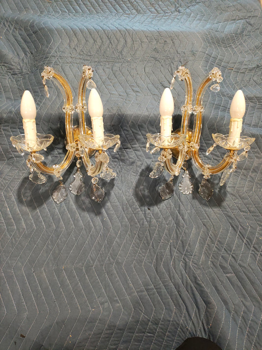 Pair of French Rococo Revival Crystal Wall Sconces, c. 1900