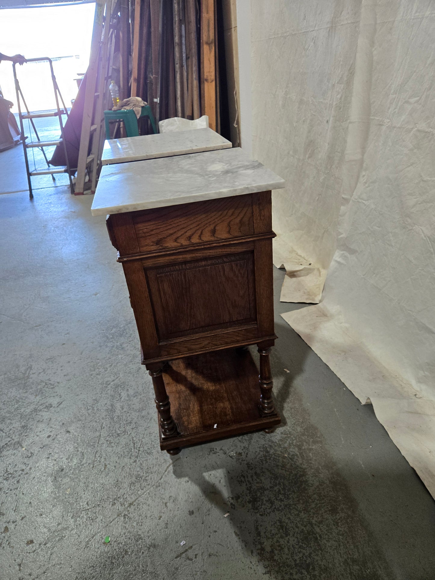 Late 1800s French Revival Oak Nightstand Pair