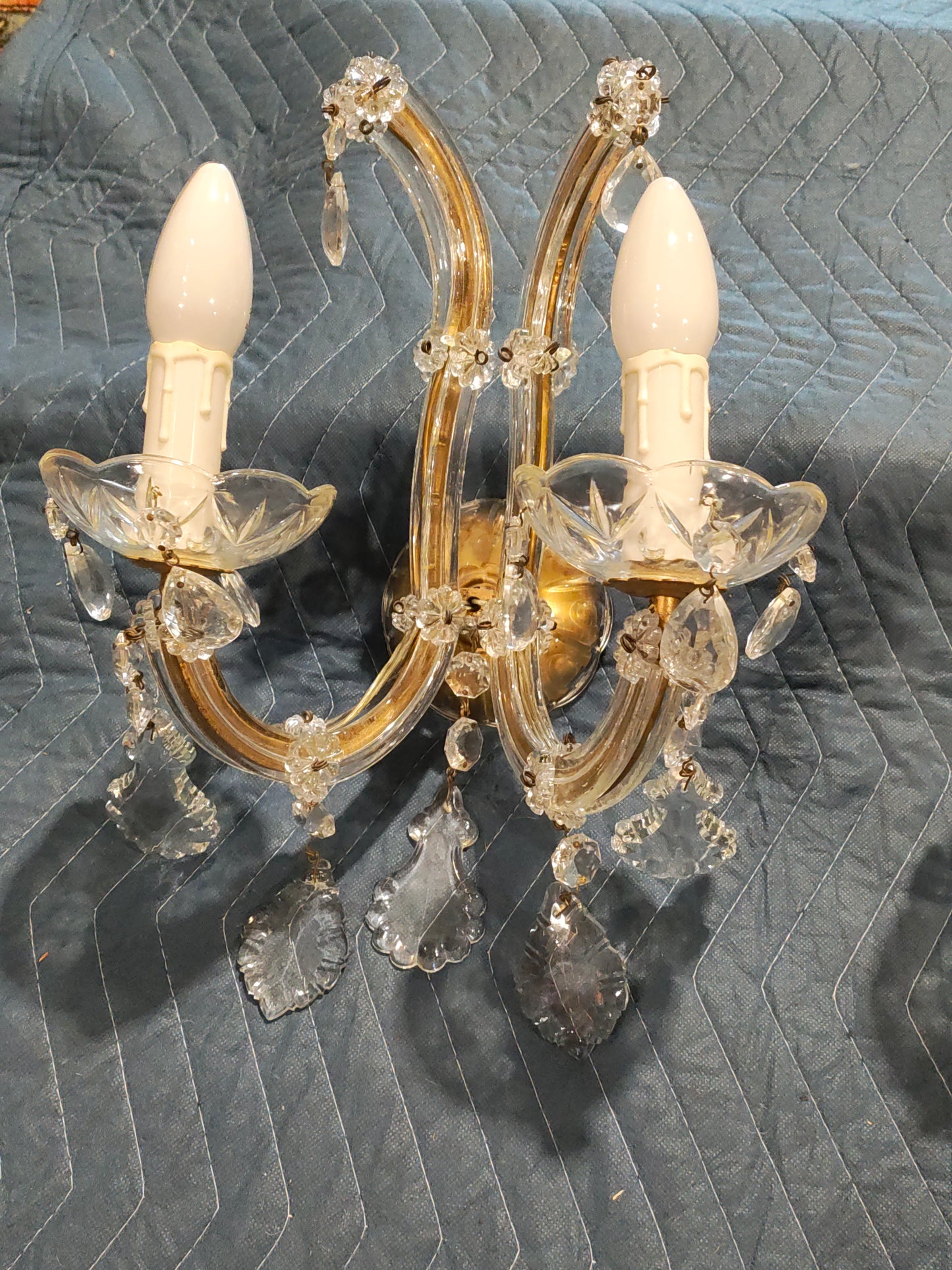 Pair of French Rococo Revival Crystal Wall Sconces, c. 1900