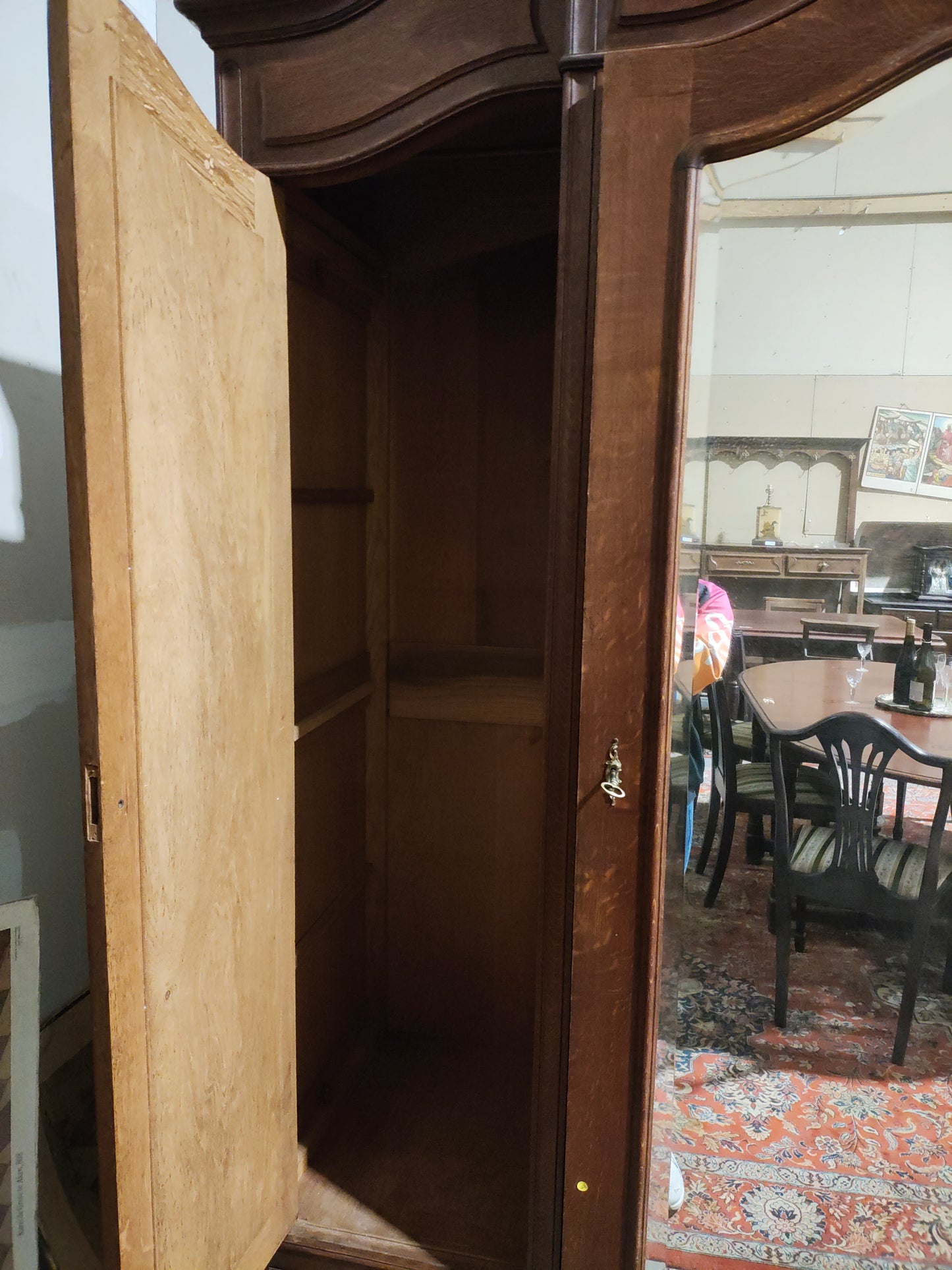 Antique French Louis XV Revival Triple-Door Mirrored Armoire