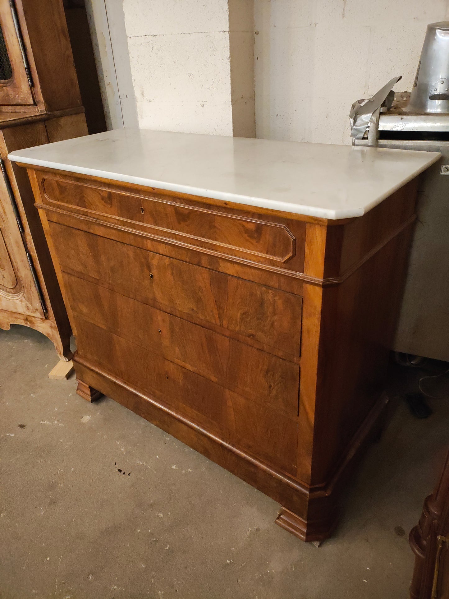 19th Century French Louis Philippe Walnut Marble-Top Commode