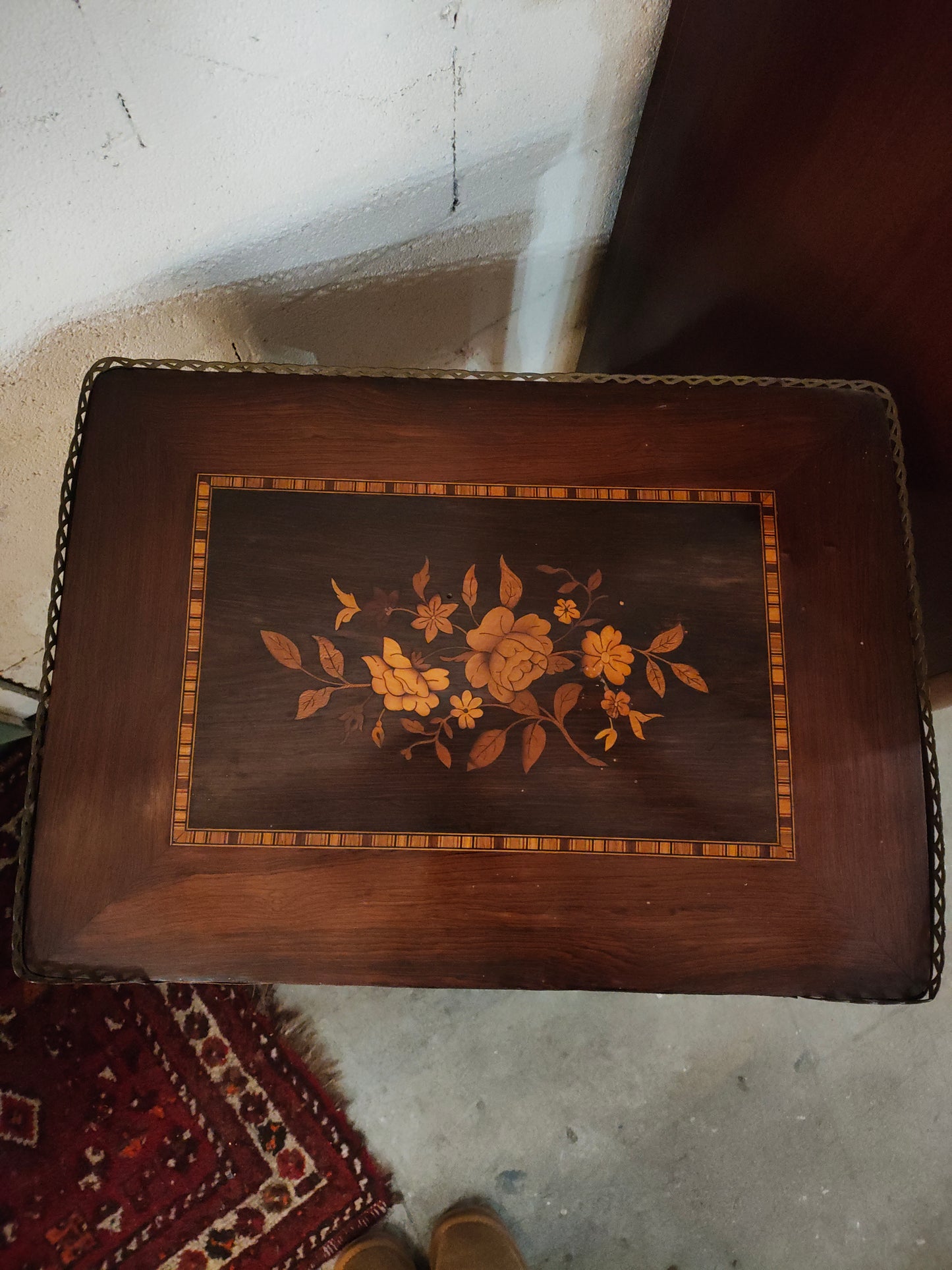 French 19th-Century Marquetry Writing Table with Brass Gallery