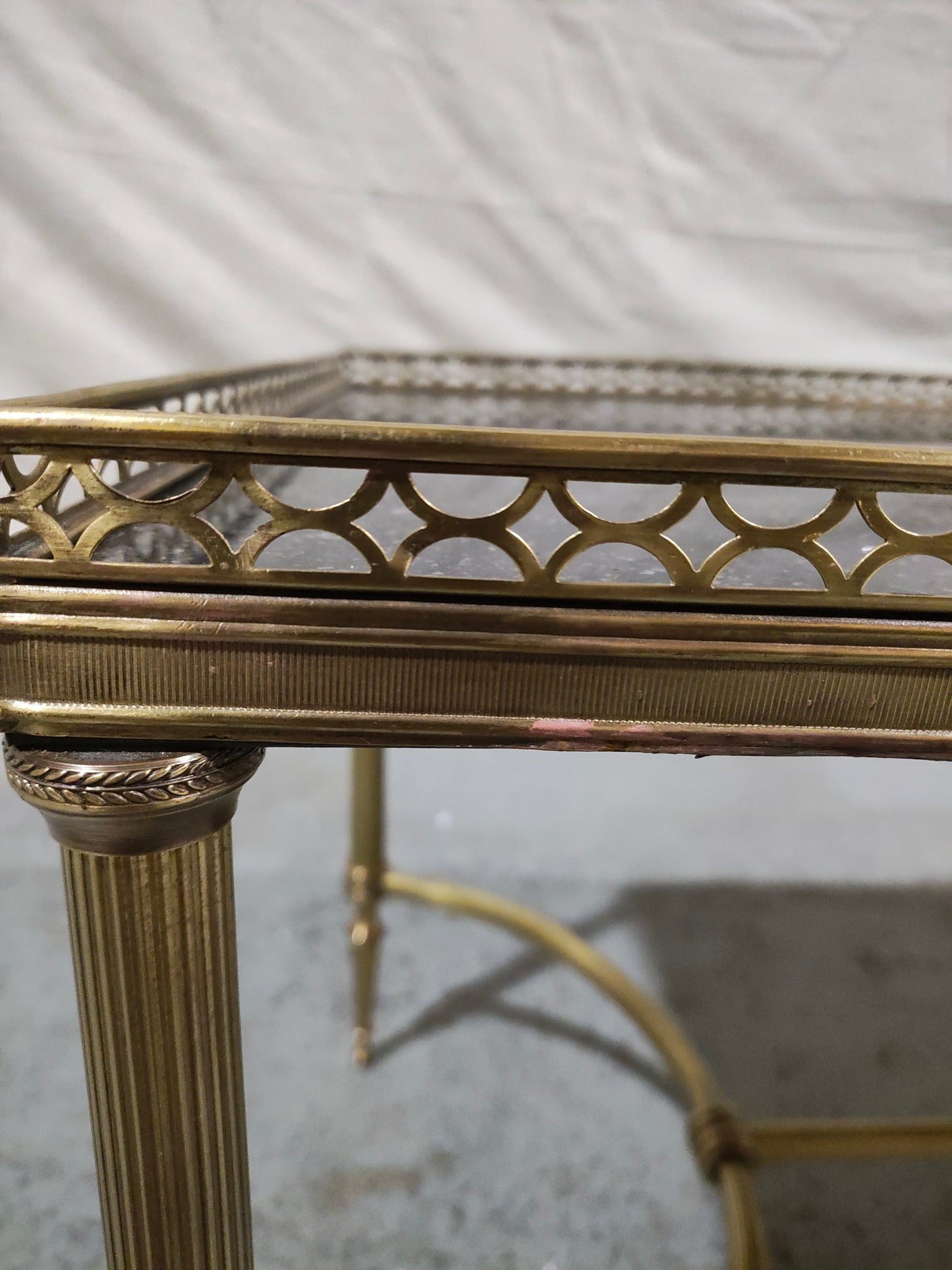 1940s French Brass Louis XVI Style Coffee Table with Marble Top